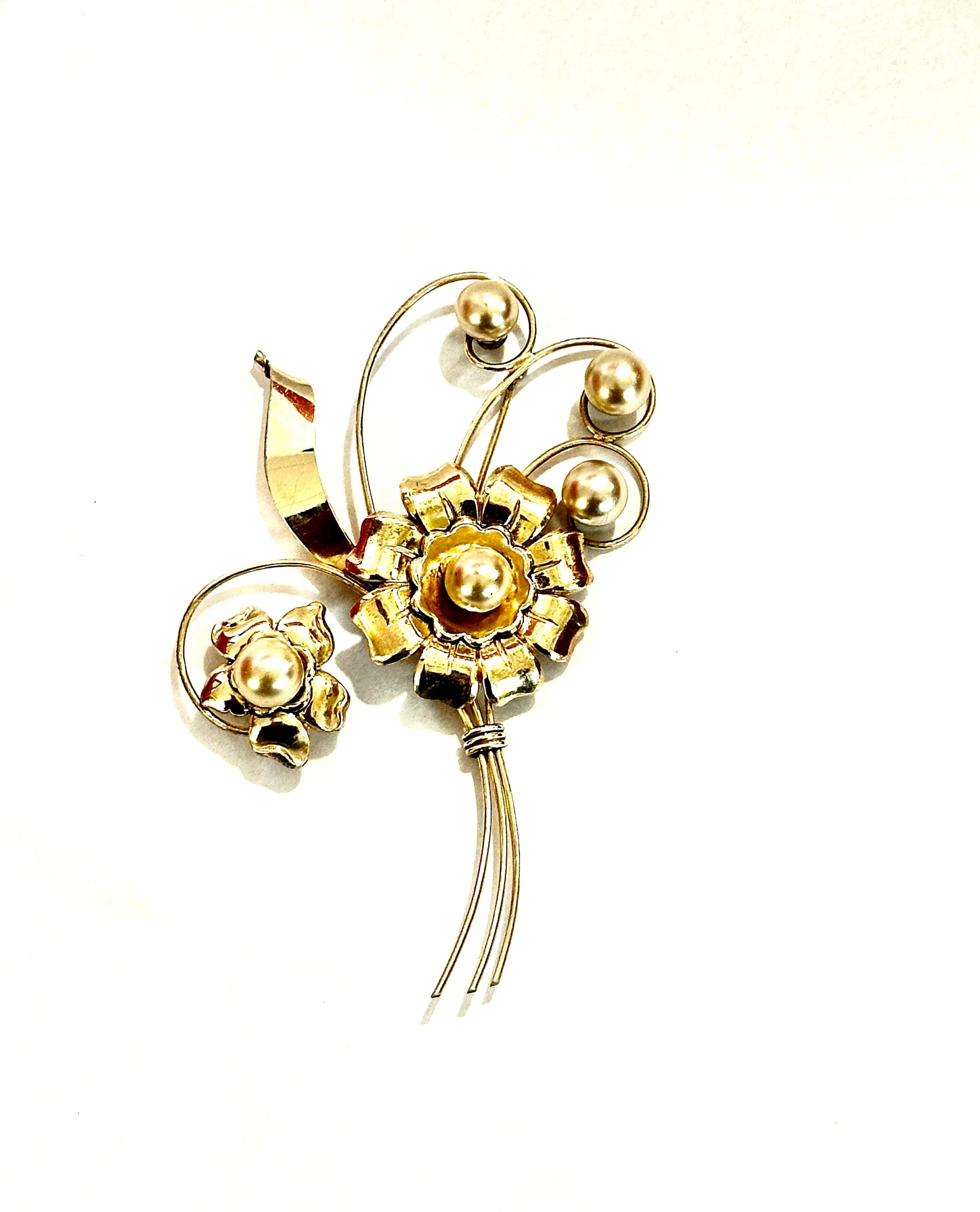 Vintage Gold over Sterling Silver Floral Spray Pin by HI - Unique and Timeless