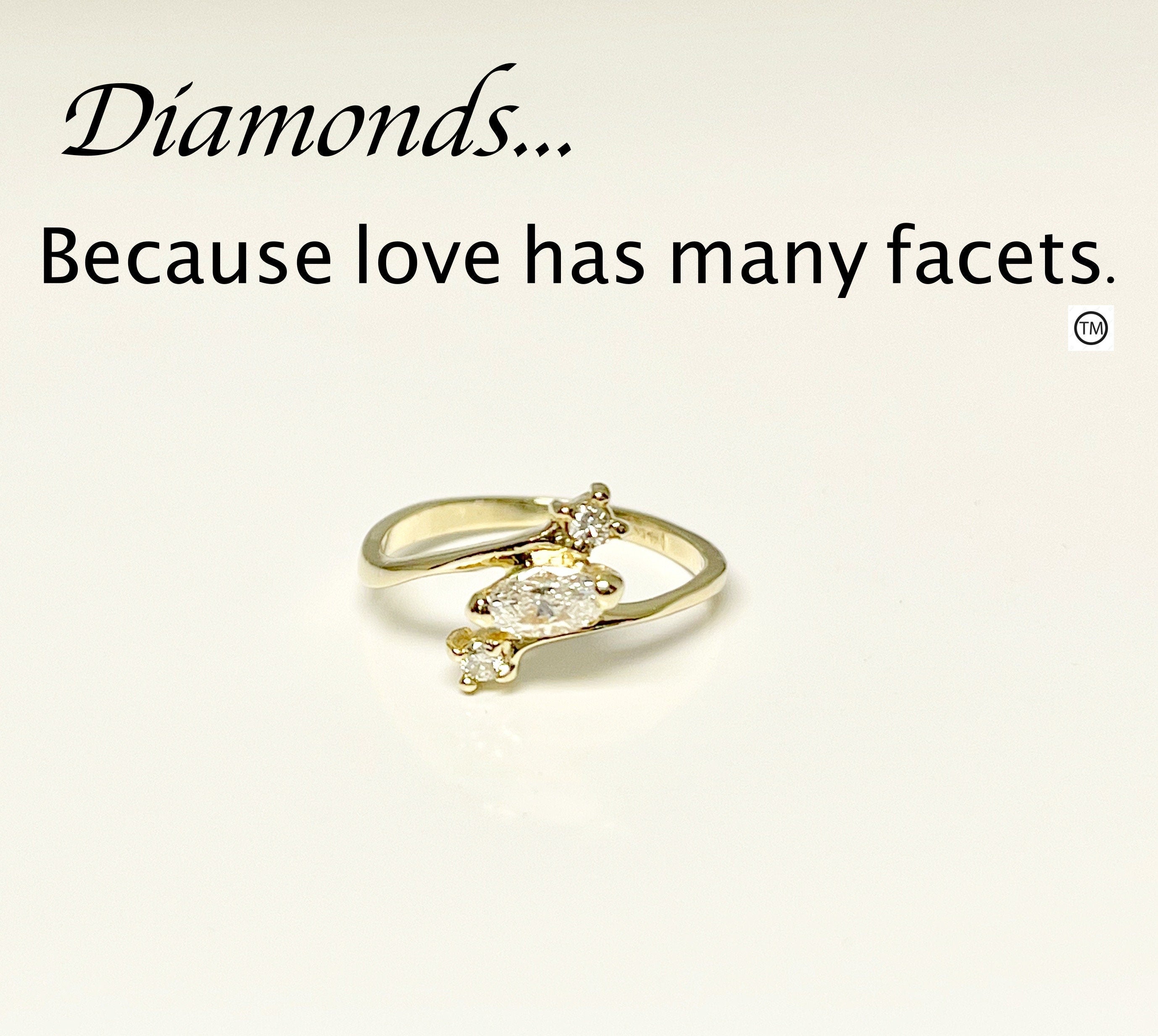 Vintage 14k Yellow Gold Marquise Diamond Bypass Engagement Ring