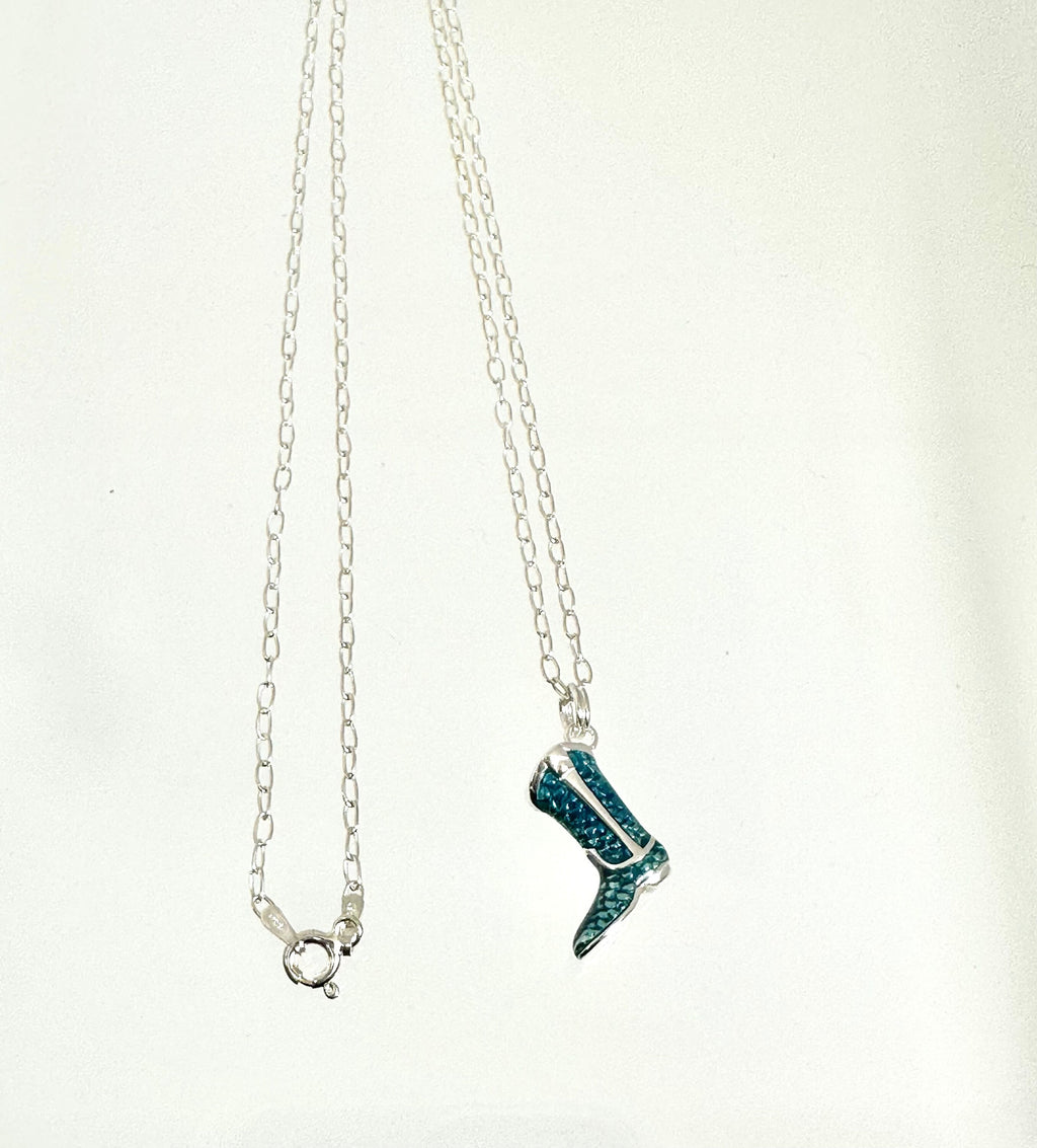 Enamel Cowboy Boot Necklace: Sterling Silver Western Pendant