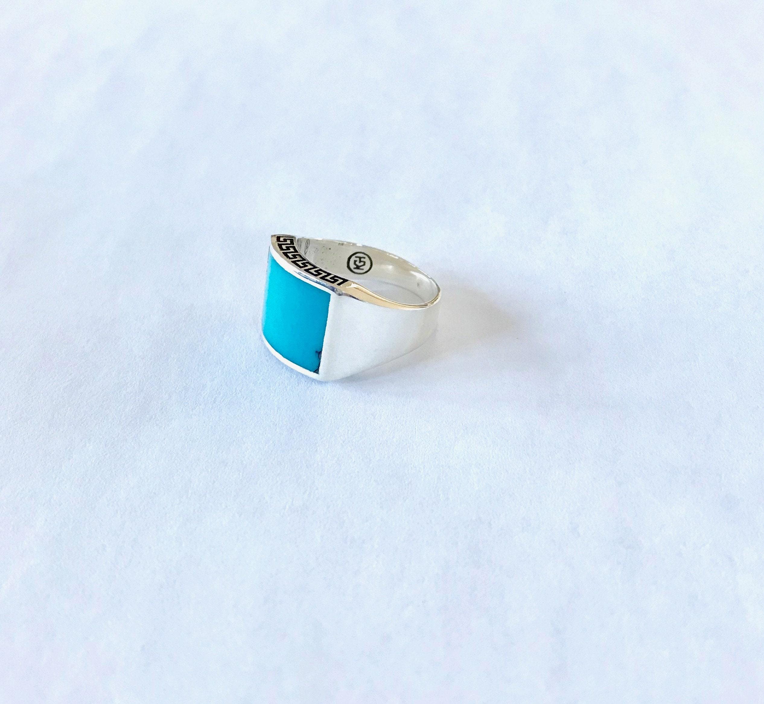 Sterling Silver Turquoise Ring, December Birthstone Ring, Inlaid Turquoise Ring