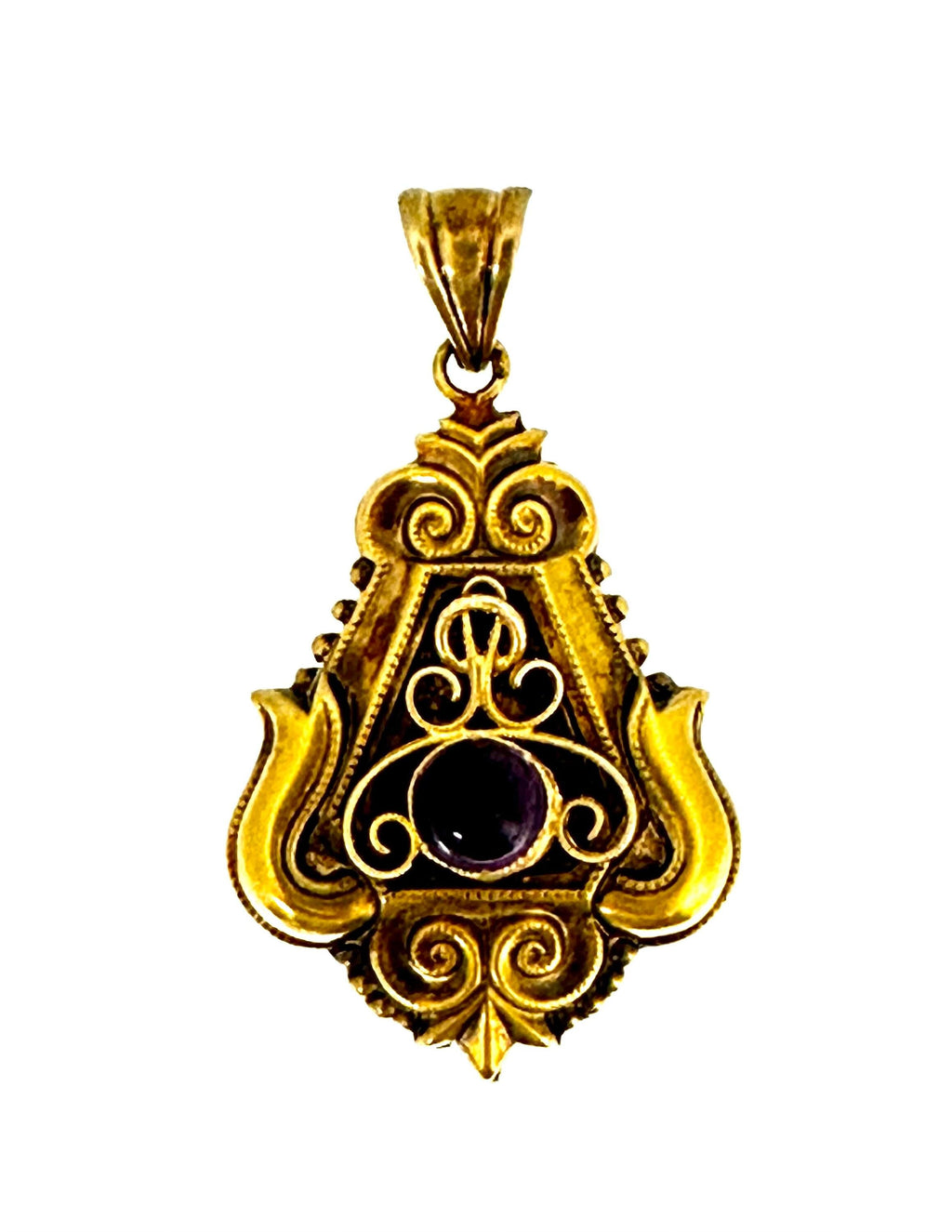 14 Karat Yellow Gold Etruscan Amethyst Pendant