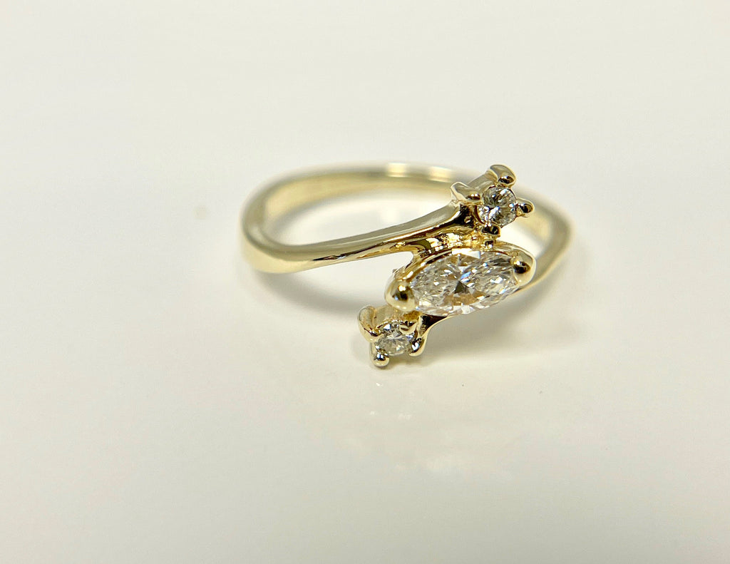 Vintage 14k Yellow Gold Marquise Diamond Bypass Engagement Ring