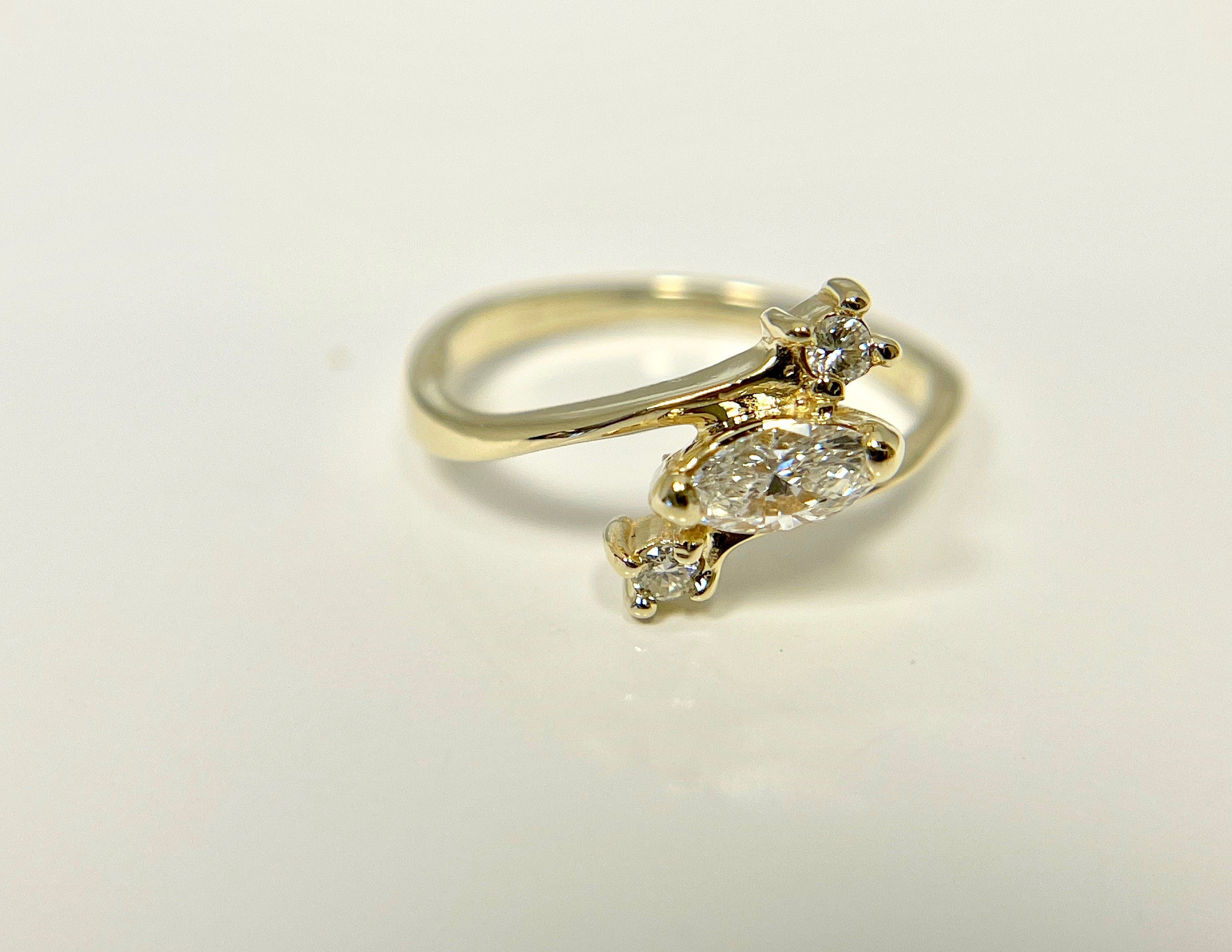 Vintage 14k Yellow Gold Marquise Diamond Bypass Engagement Ring