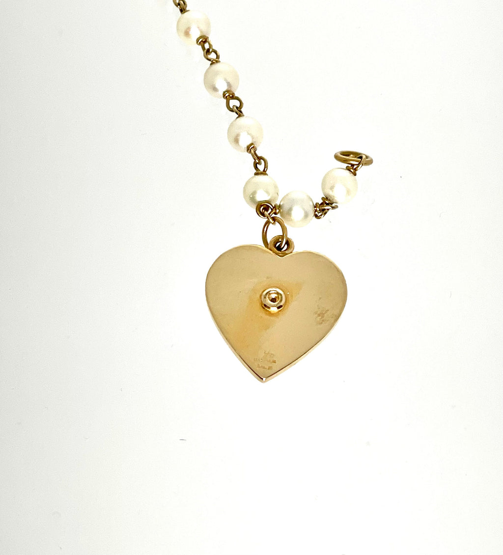 Vintage 14k Gold Heart Charm Bracelet: Cultured Pearl Bridal Jewelry