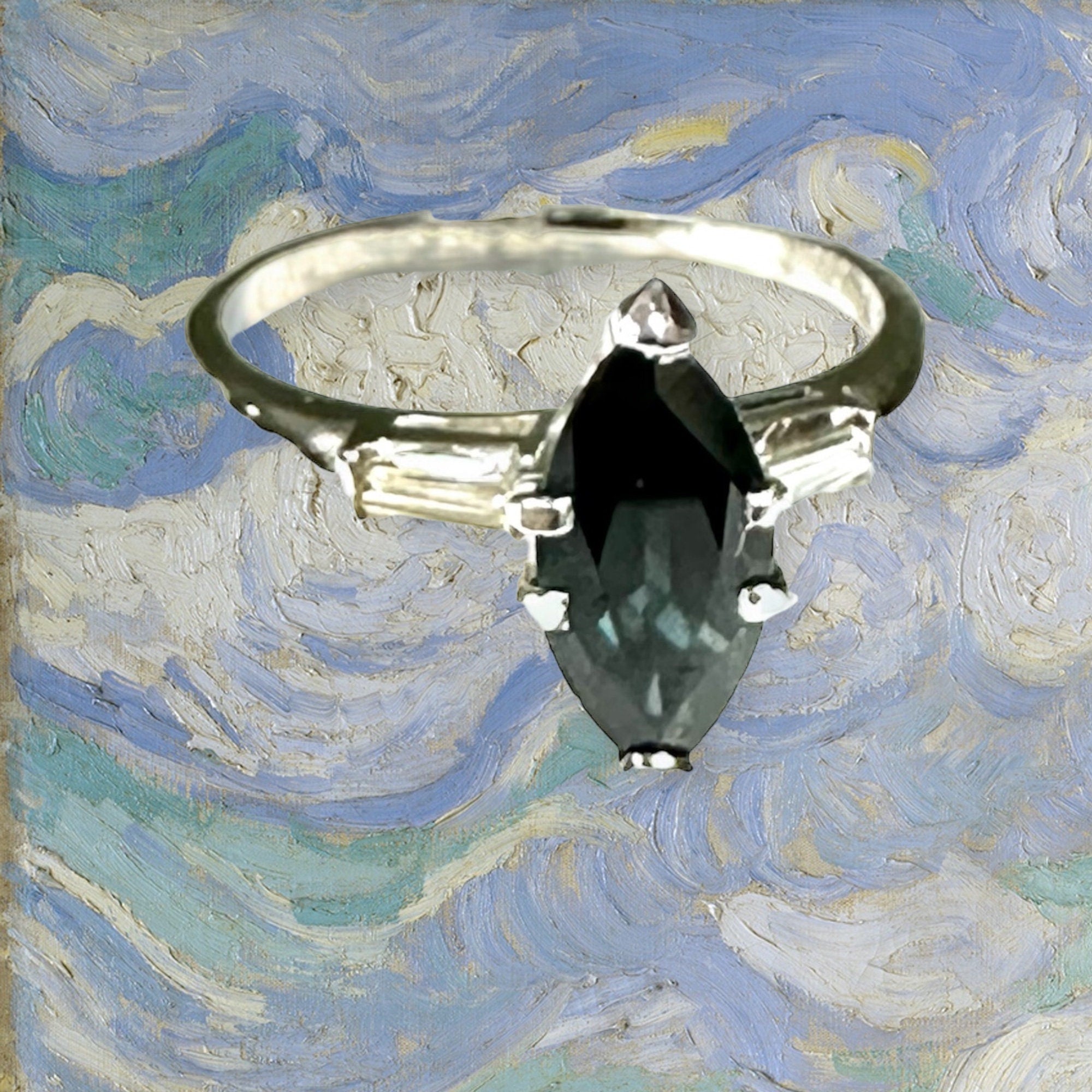 Platinum Marquise Blue Sapphire Ring: Diamond Alternative Engagement Ring