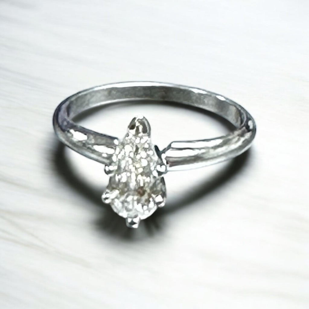 Diamond Engagement Ring-14 Karat White Gold Genuine Pear Shape Diamond-Estate Solitaire Style Ring