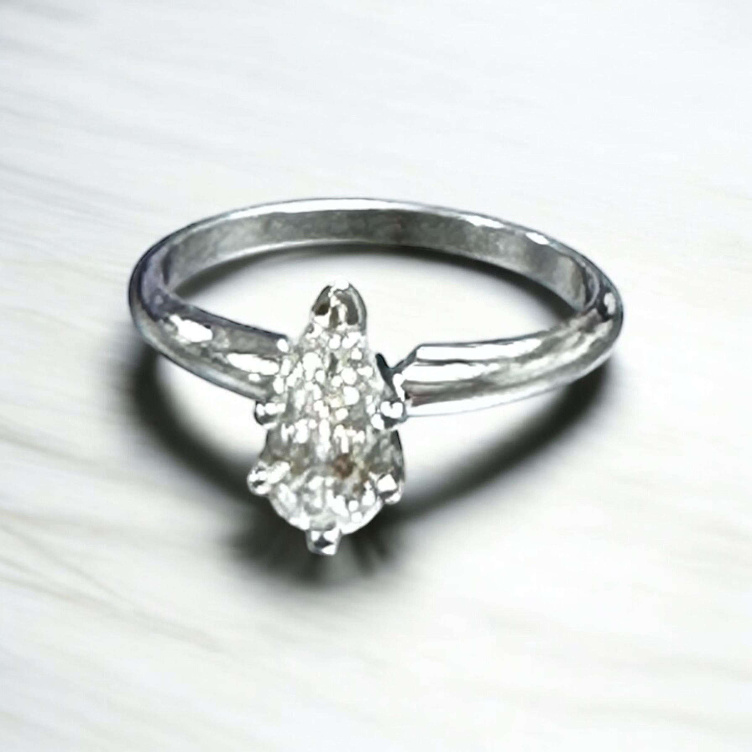 Diamond Engagement Ring-14 Karat White Gold Genuine Pear Shape Diamond-Estate Solitaire Style Ring