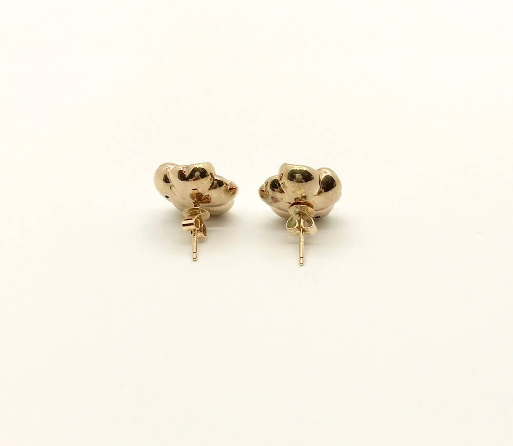 Vintage 14k Yellow Gold Flower Earrings with Diamonds