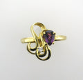 Vintage 14k Yellow Gold Amethyst Pear Ring with Diamond - 1970s