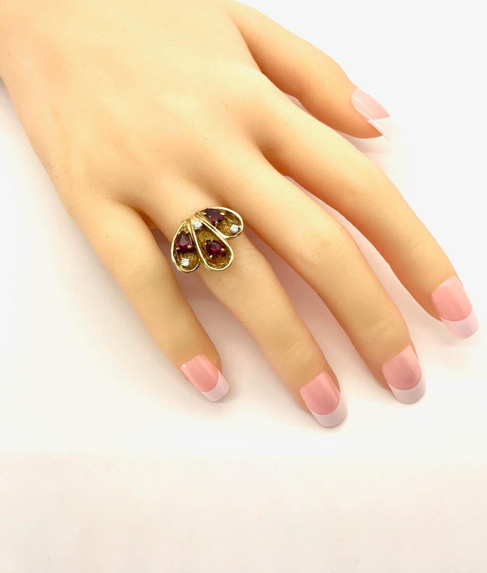 Vintage 14k Yellow Gold Ruby and Diamond Ring - July Birthstone