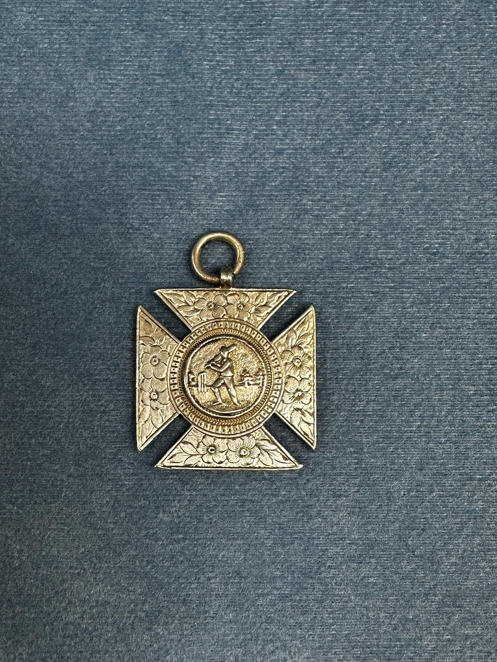 Sterling Silver Hallmarked Cricket Medal with Floral Accent