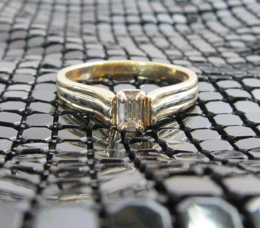 14k Yellow Gold Emerald Cut Diamond Engagement Ring, VS1 Clarity