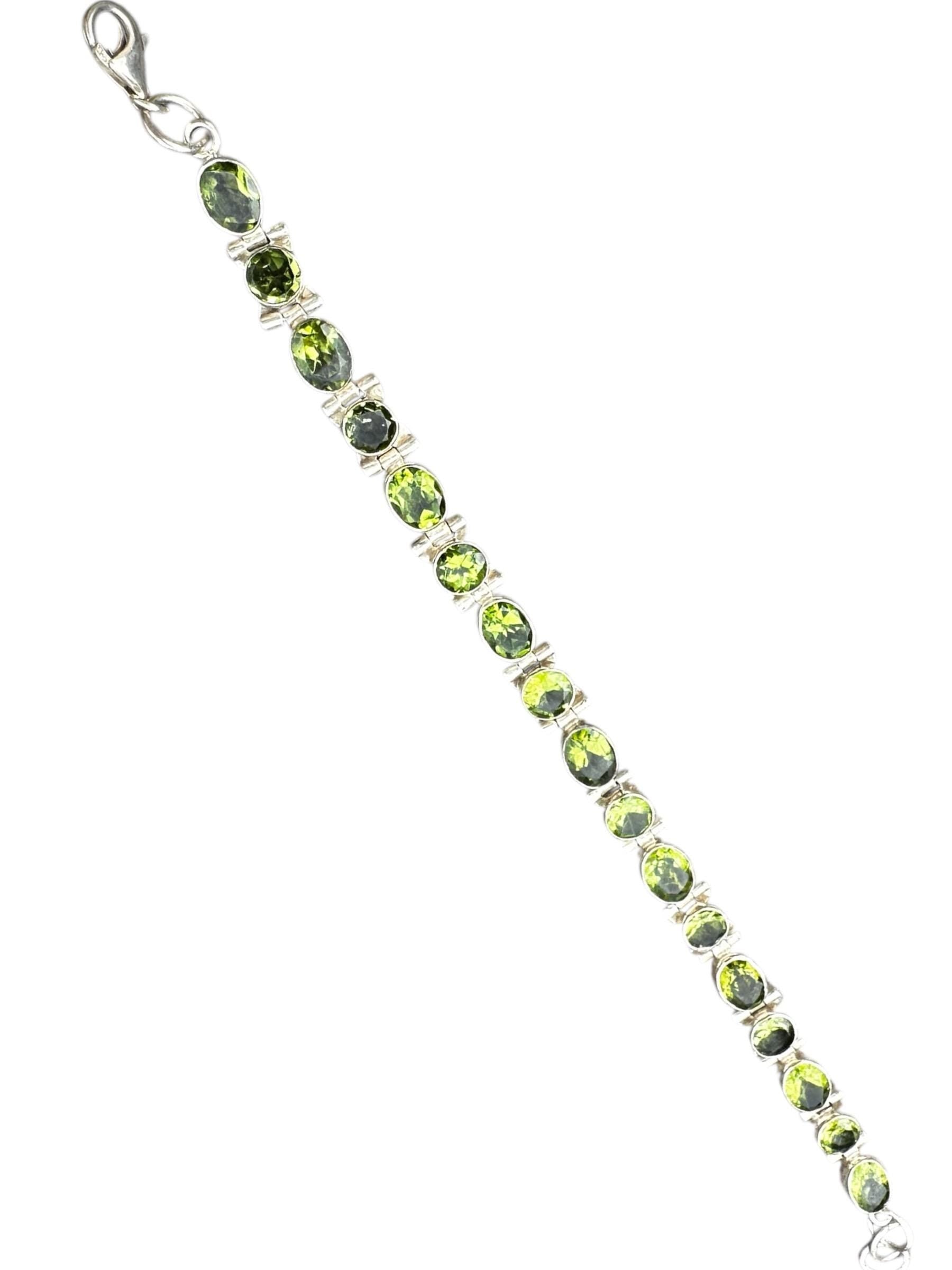 Sterling Silver Peridot Link Bracelet, Gemstone Bracelet