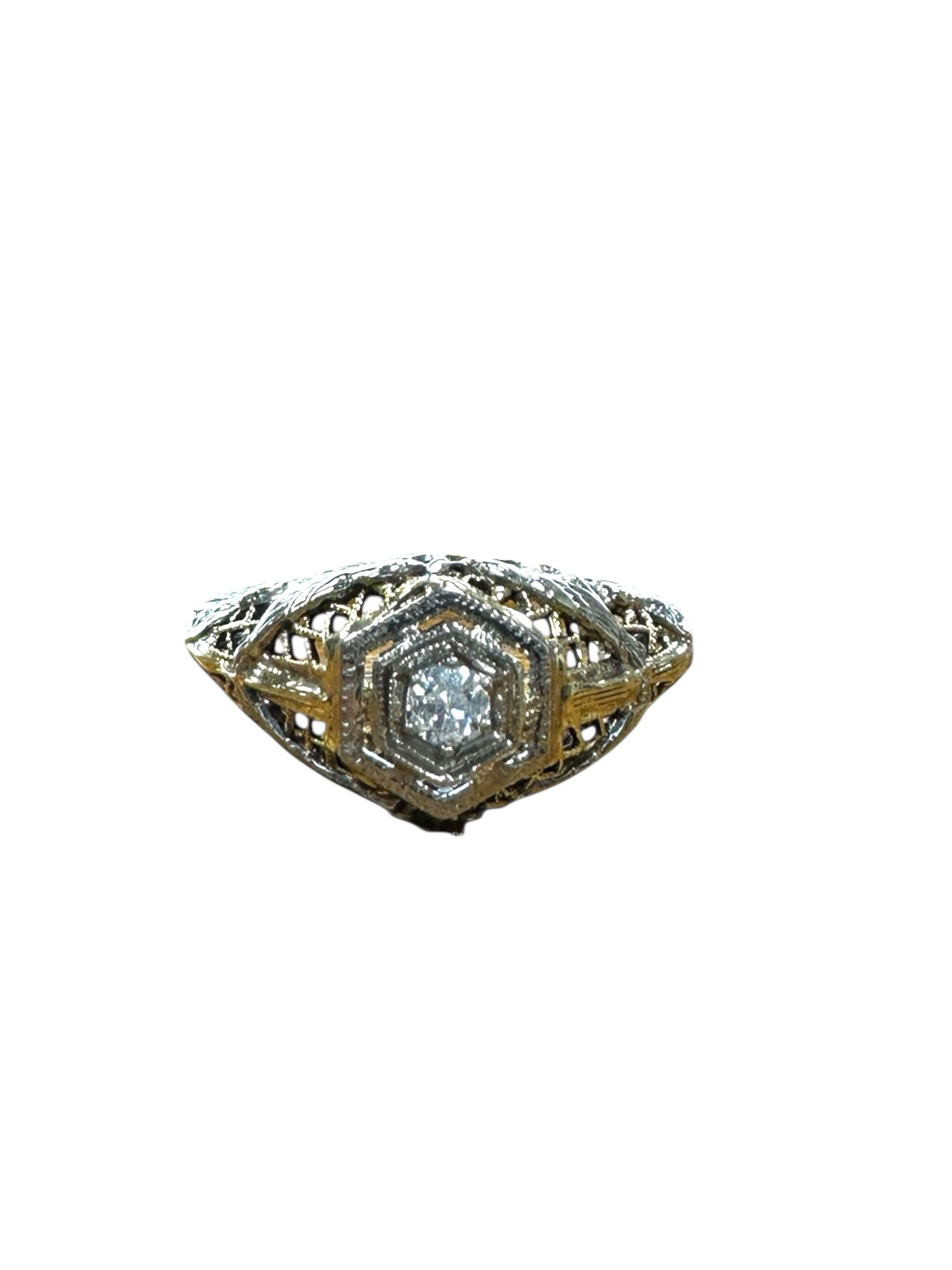 Edwardian 18 Karat White Gold Diamond Filigree Ring with Love Birds