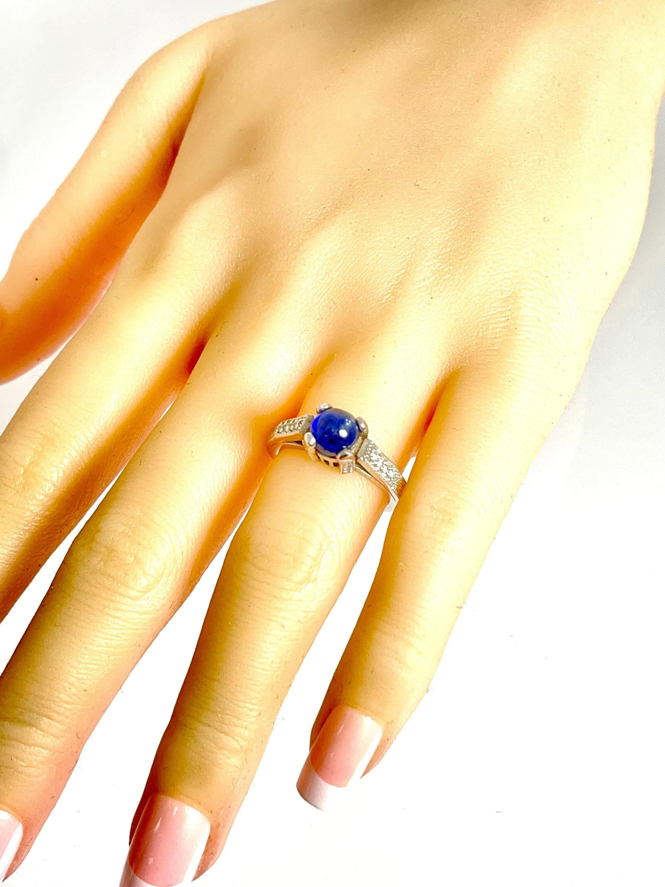 Vintage 14K White Gold Cabochon Sapphire and Diamond Ring