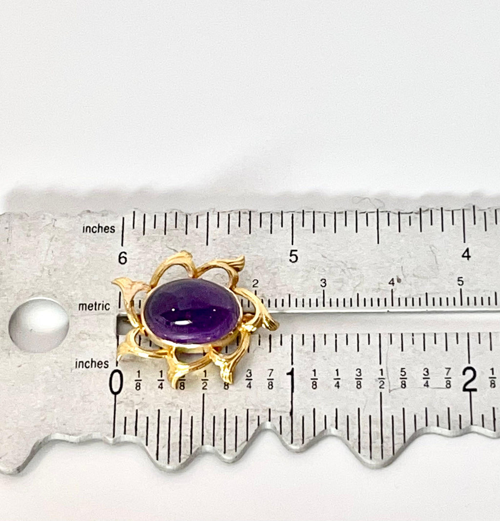 Antique 14K Gold Amethyst Pin: February Birthstone Brooch