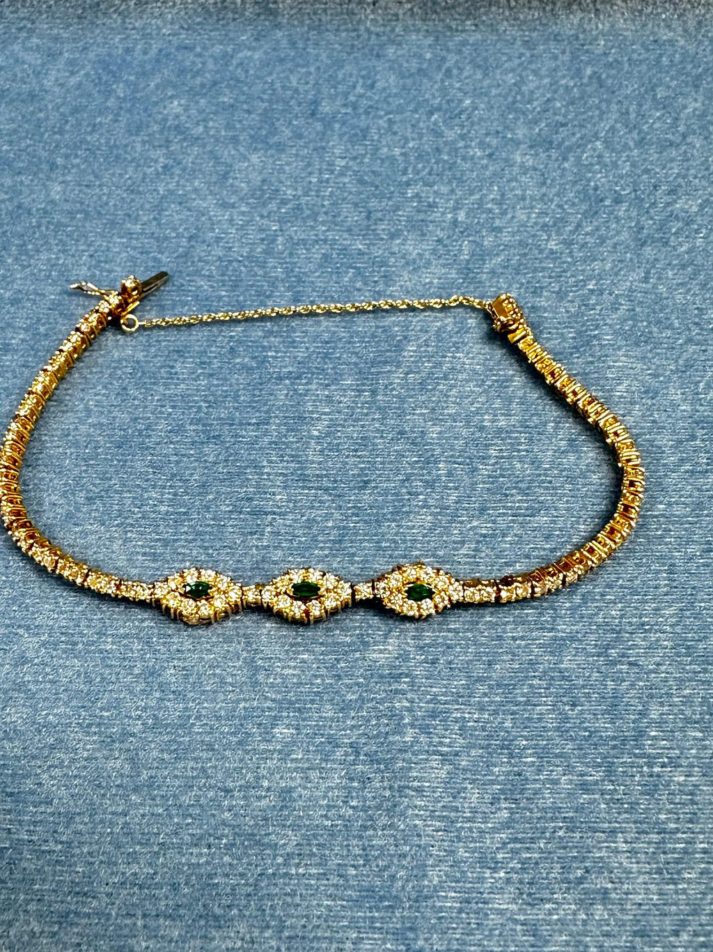 Luxurious Marquise Cut Emerald and Diamond Gold Bracelet