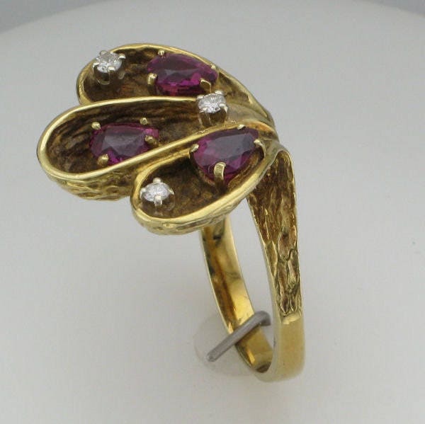 Vintage 14k Yellow Gold Ruby and Diamond Ring - July Birthstone