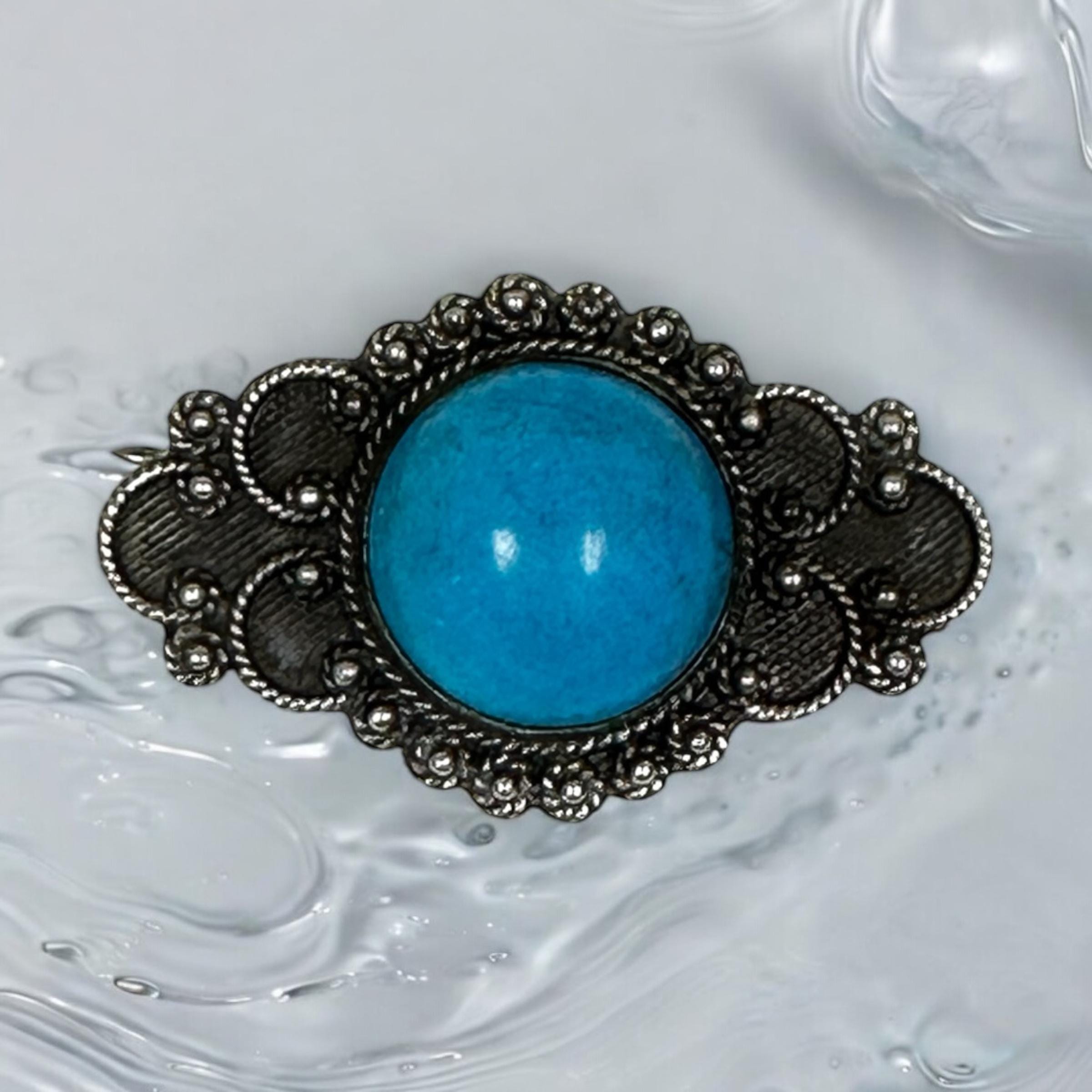 Unique Turquoise Statement Pin in Oxidized Silver