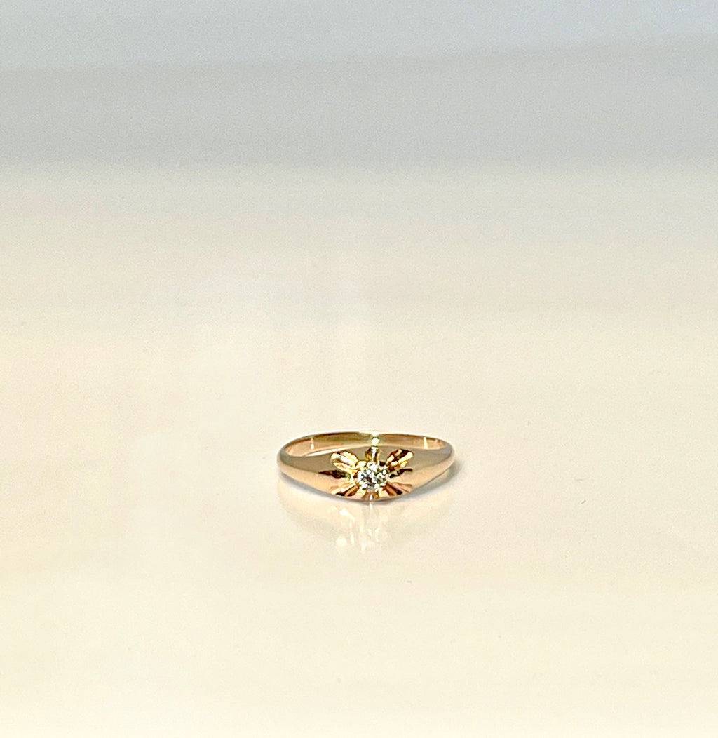 Vintage 1925 Belcher Diamond Ring: 10K Yellow Gold Promise Ring
