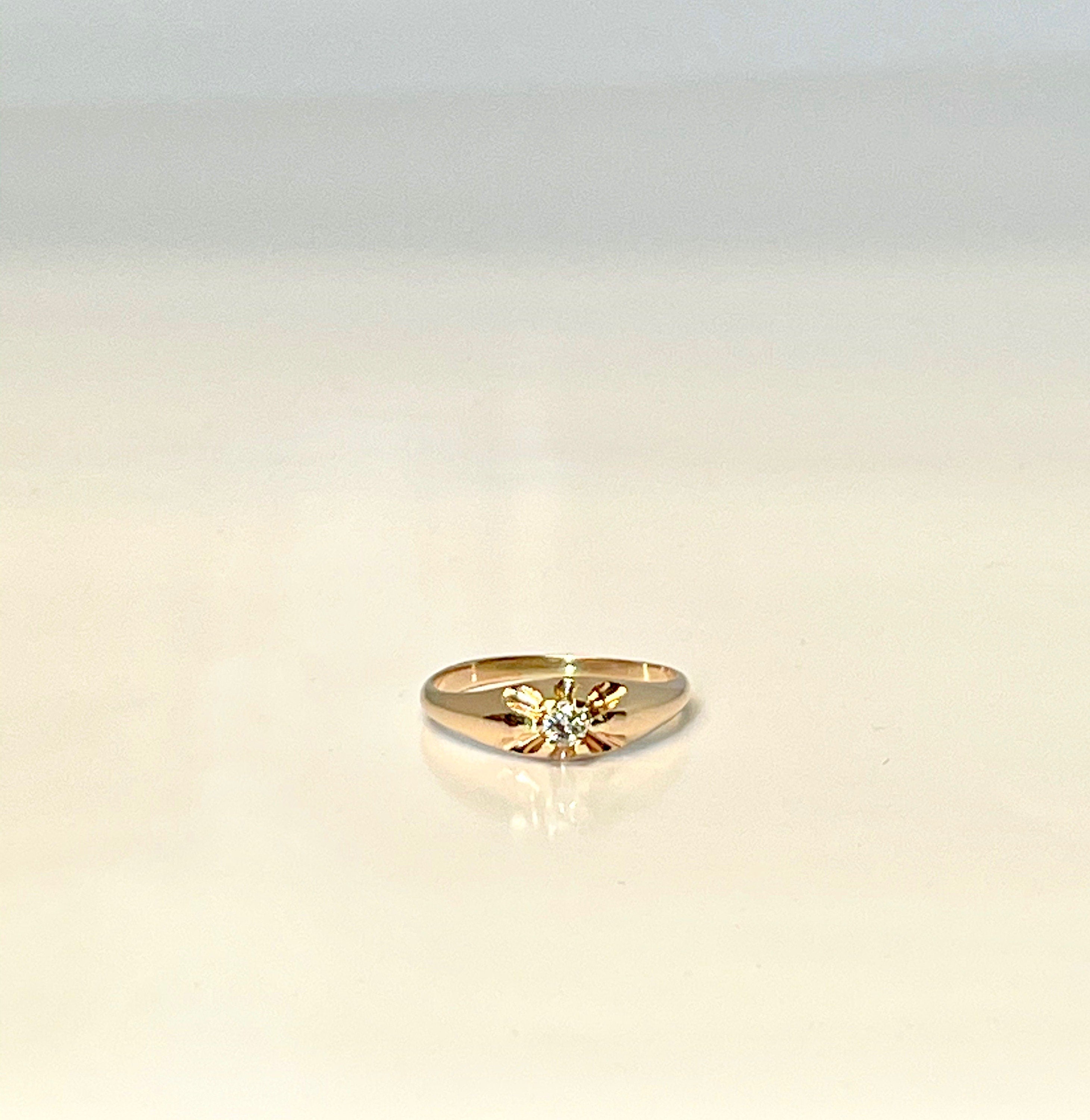 Vintage 1925 Belcher Diamond Ring: 10K Yellow Gold Promise Ring