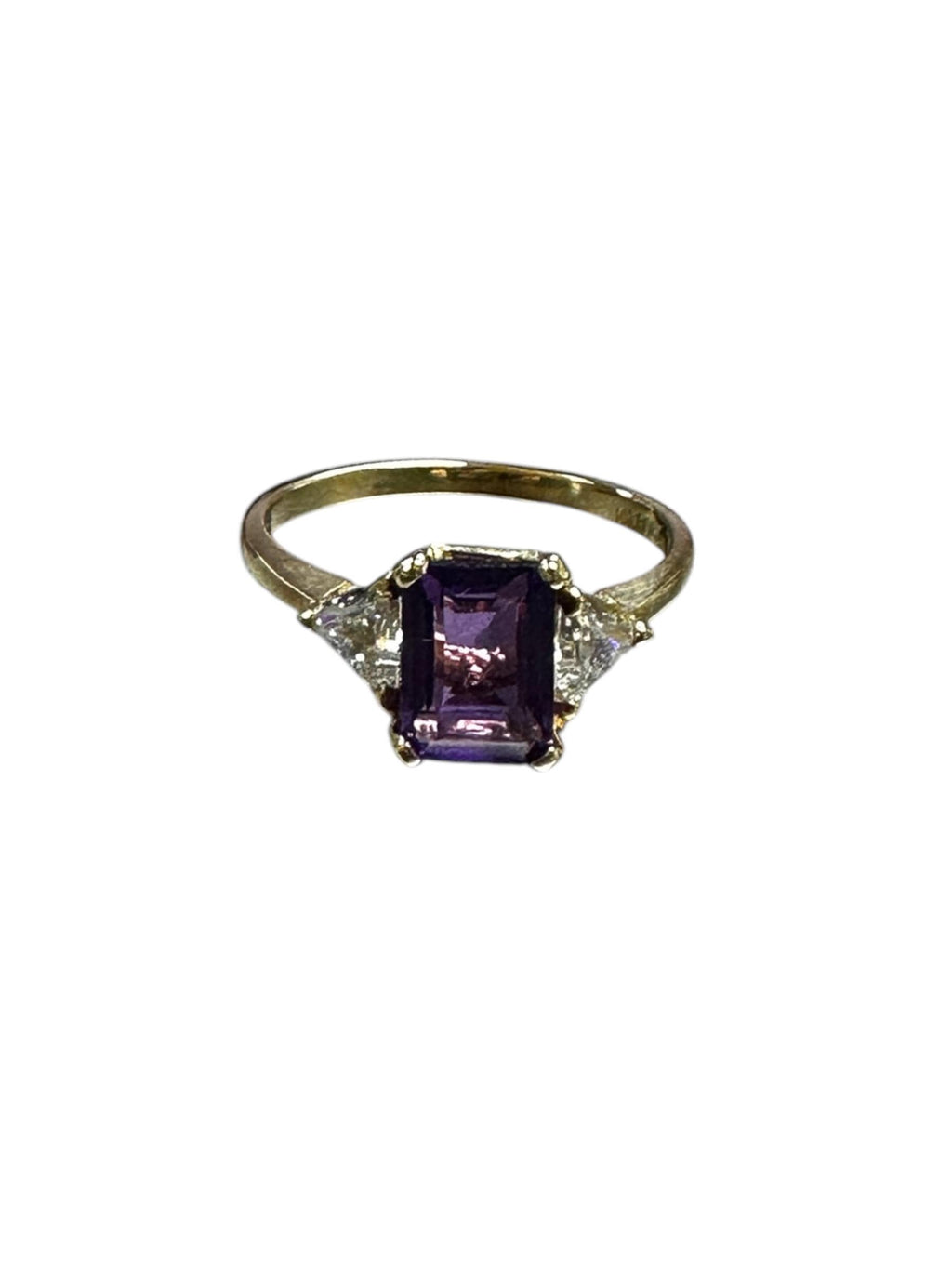 14k Yellow Gold Amethyst Ring with CZ Accents - Size 7.75
