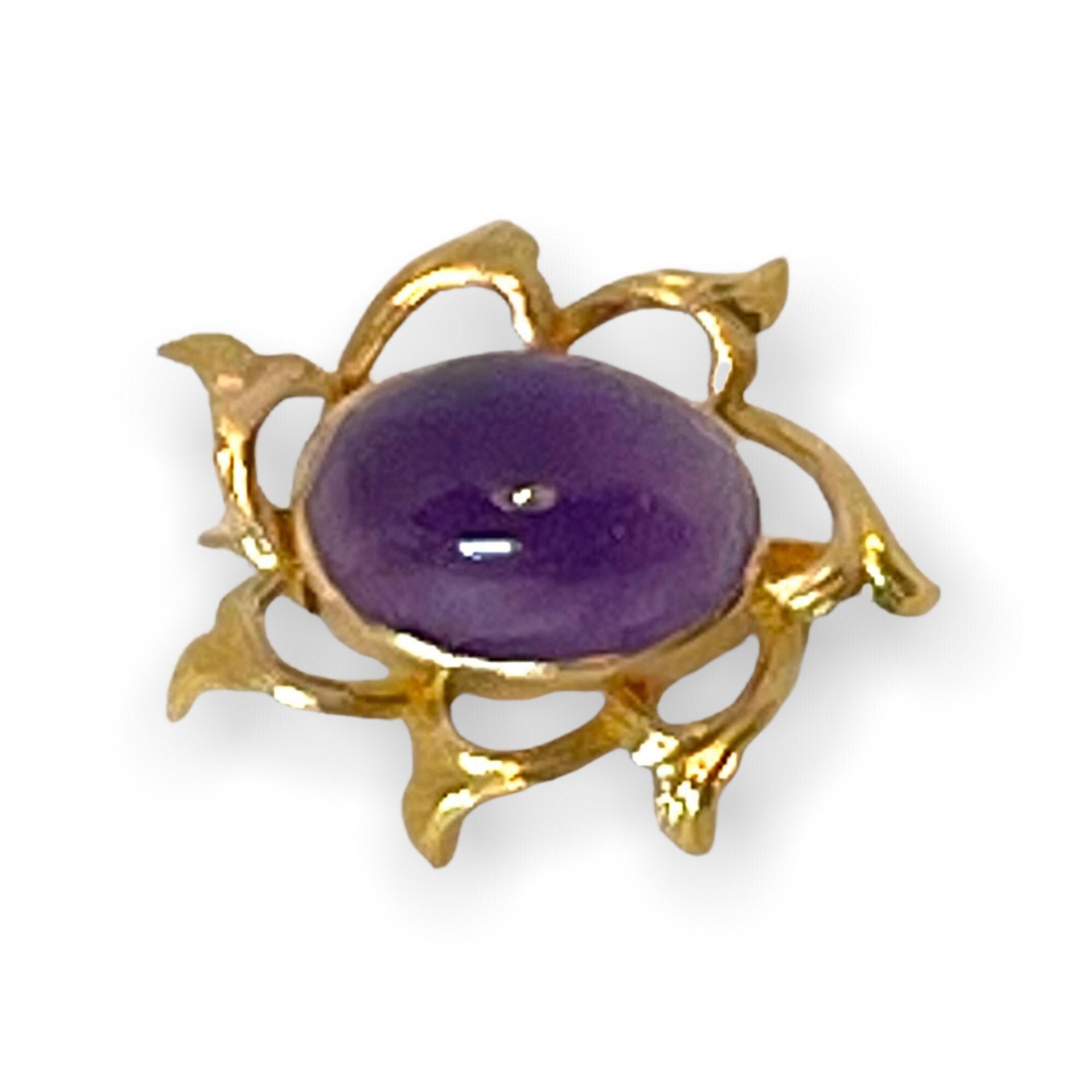 Antique 14K Gold Amethyst Pin: February Birthstone Brooch
