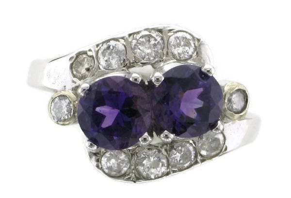 Elegant Ladies White Gold Diamond Amethyst Statement Ring