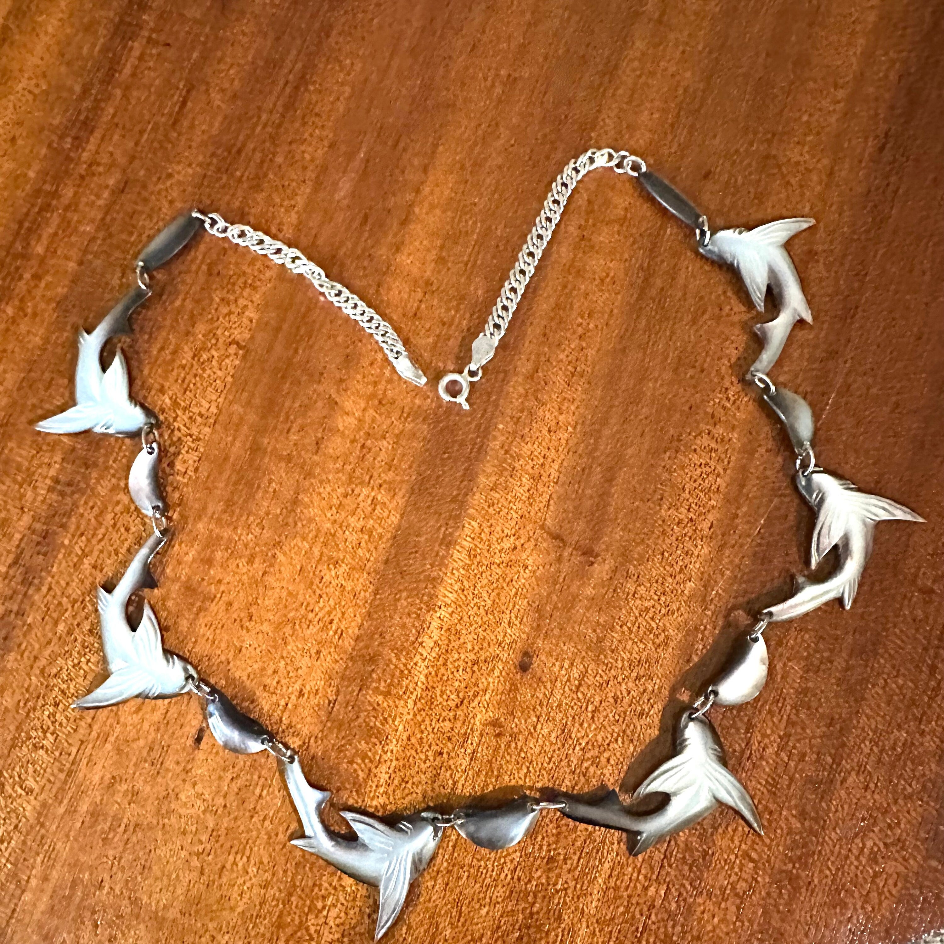 Sterling Silver Shark Necklace: Mother of Pearl Marine Life Jewelry