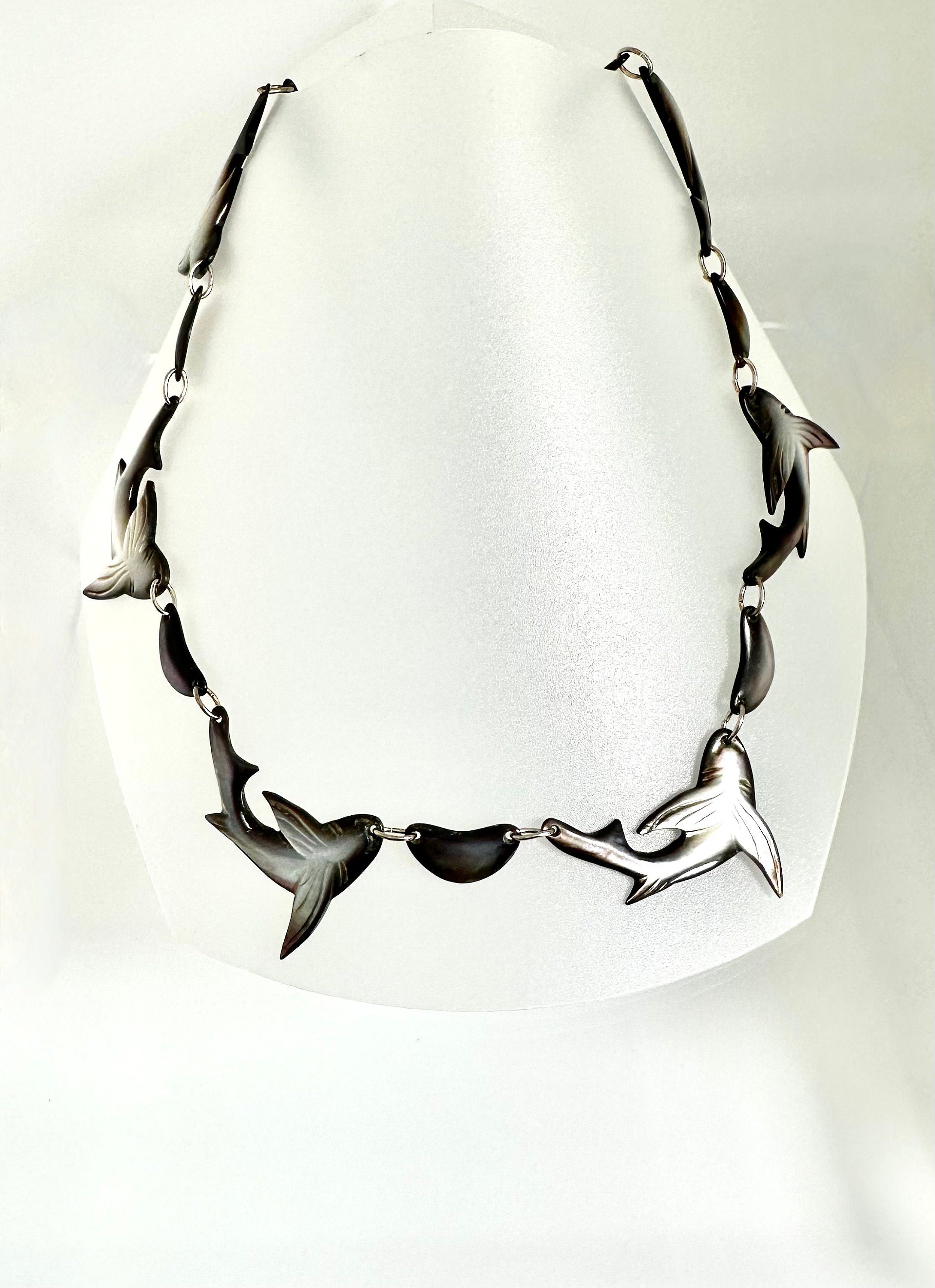Sterling Silver Shark Necklace: Mother of Pearl Marine Life Jewelry