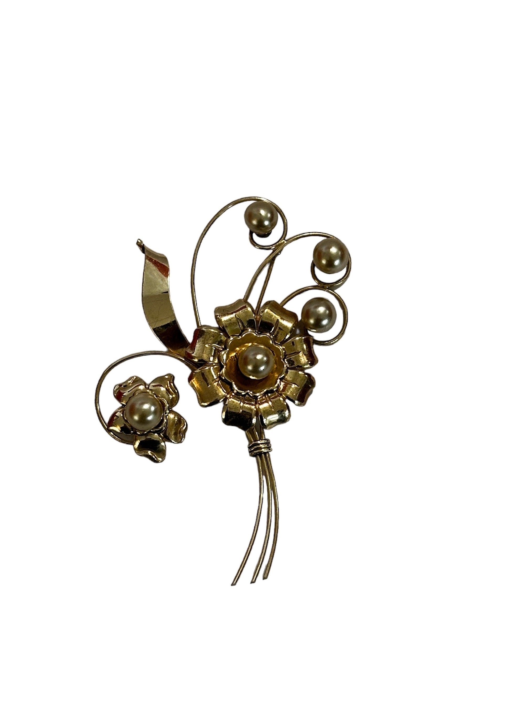 Vintage Gold over Sterling Silver Floral Spray Pin by HI - Unique and Timeless