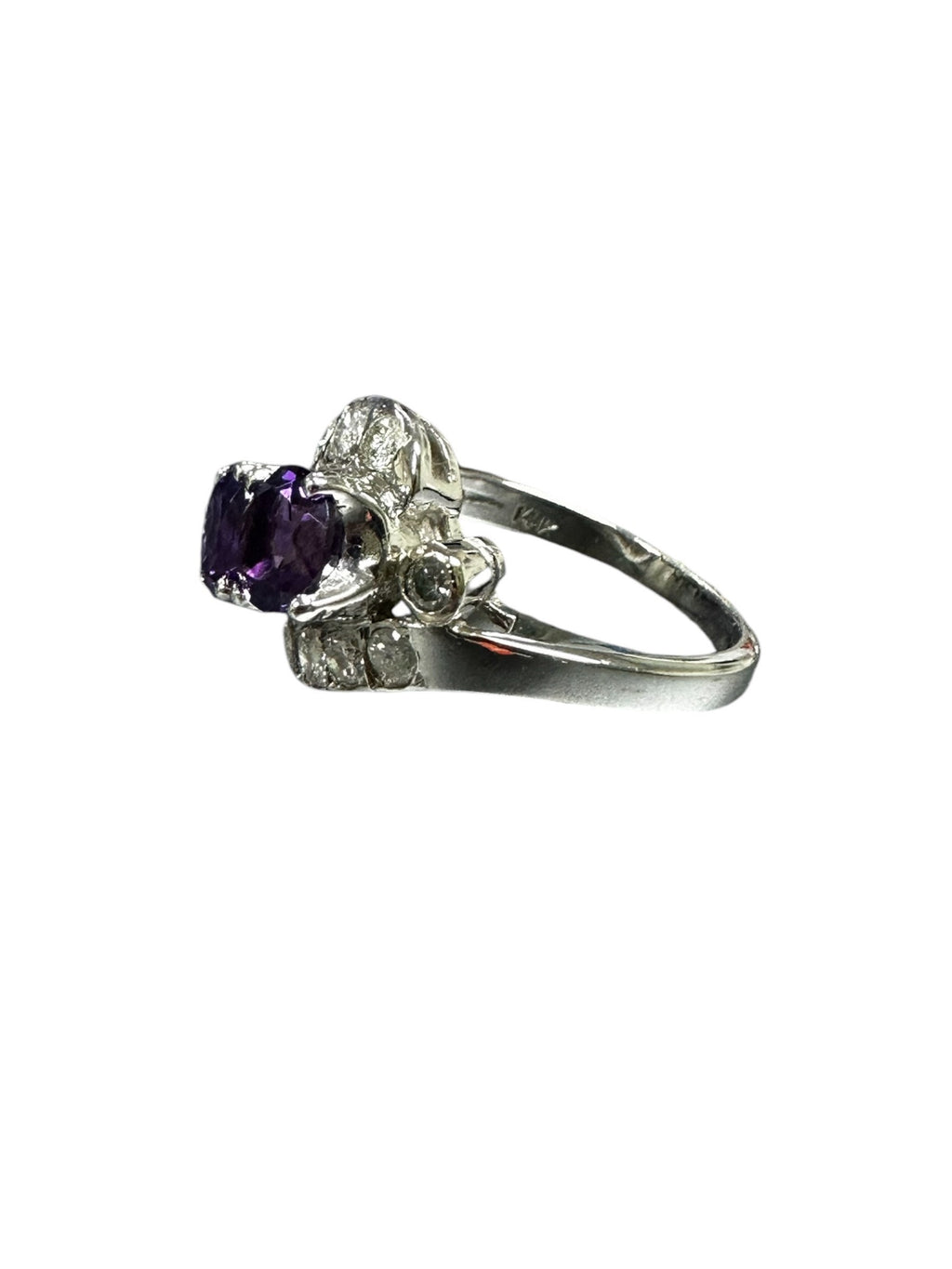 Elegant Ladies White Gold Diamond Amethyst Statement Ring
