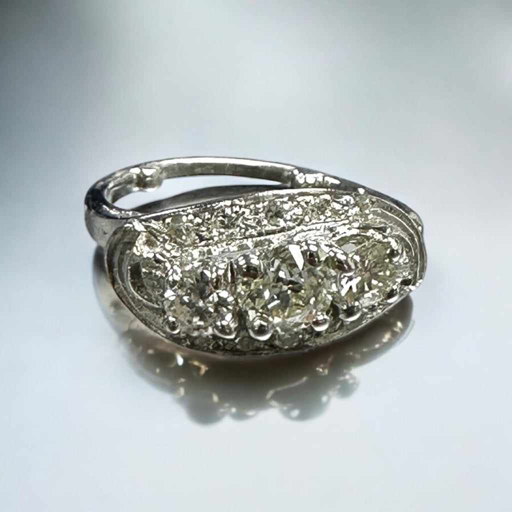 Ladies 14 Karat White Gold Diamond Cocktail Ring with Arthritic "Balls" in Shank