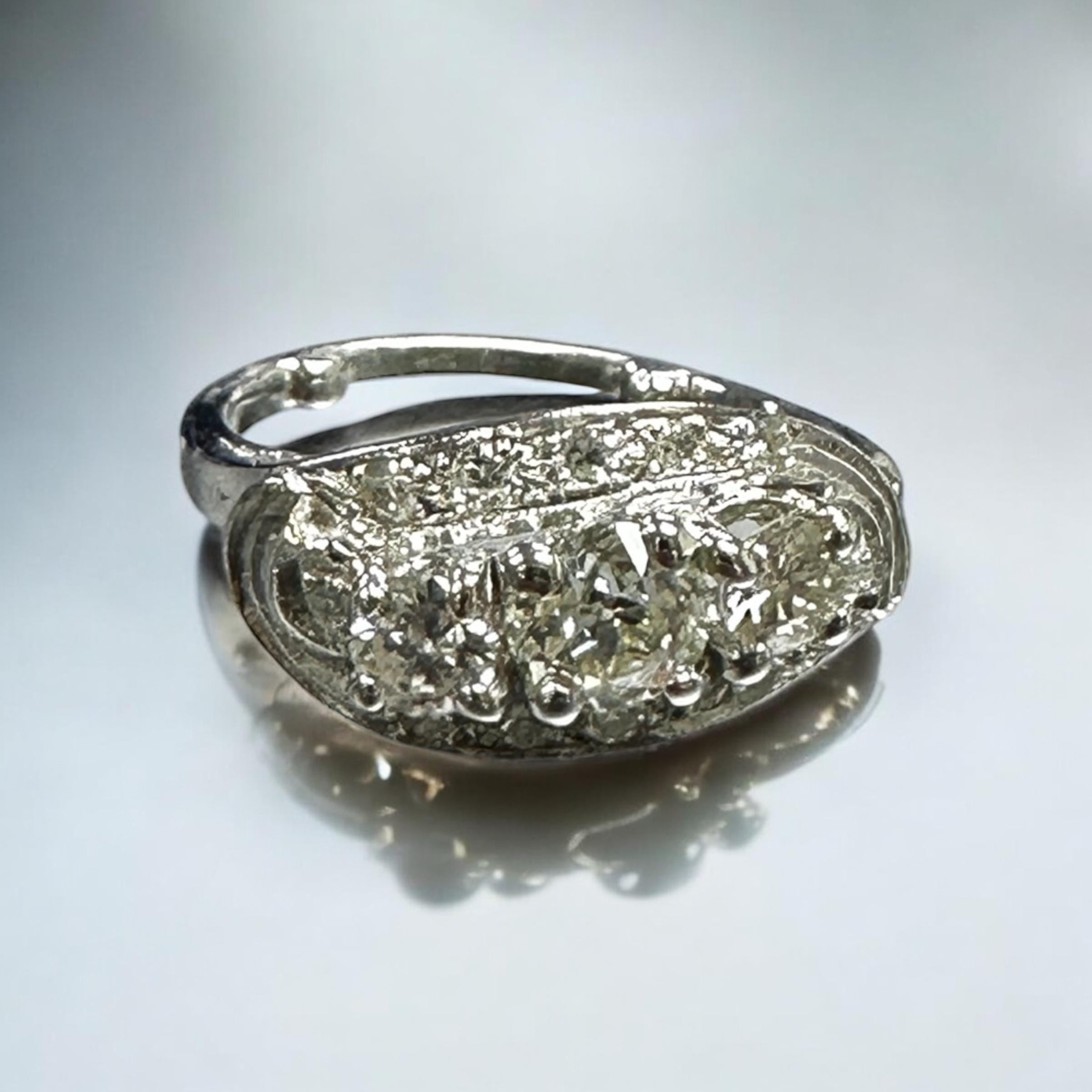Ladies 14 Karat White Gold Diamond Cocktail Ring with Arthritic "Balls" in Shank