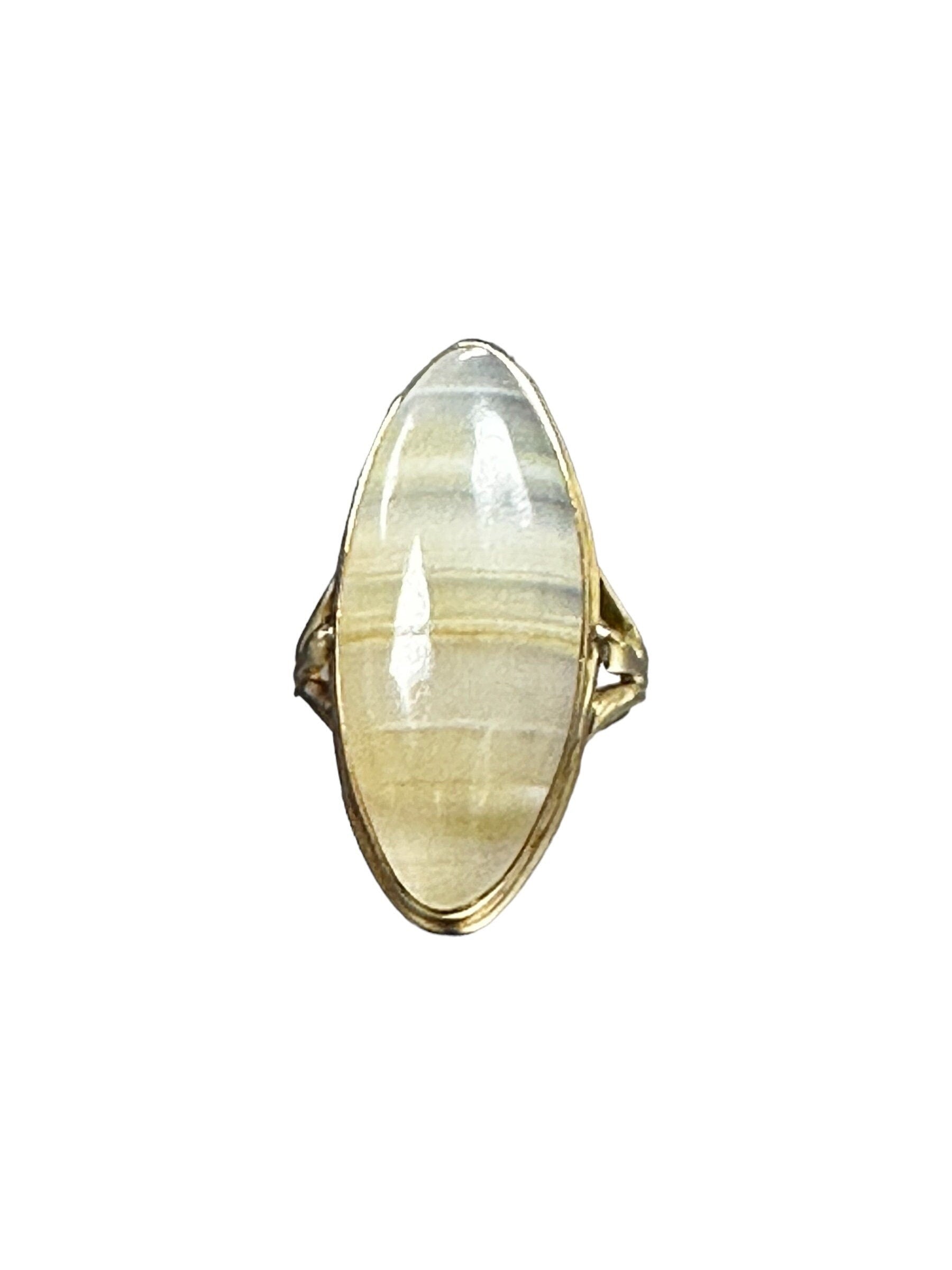 Vintage 10k Yellow Gold Banded Agate Ring