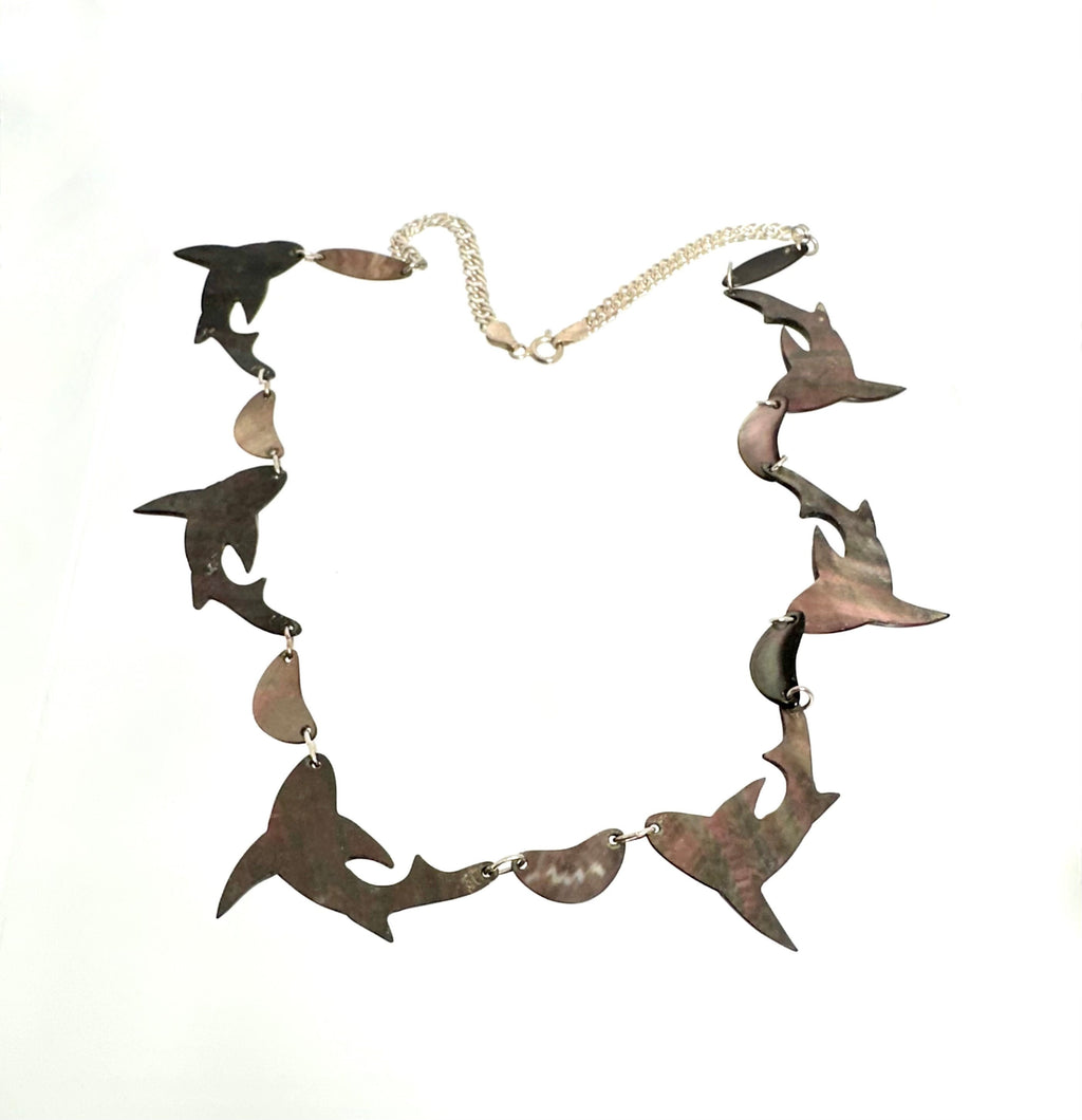 Sterling Silver Shark Necklace: Mother of Pearl Marine Life Jewelry