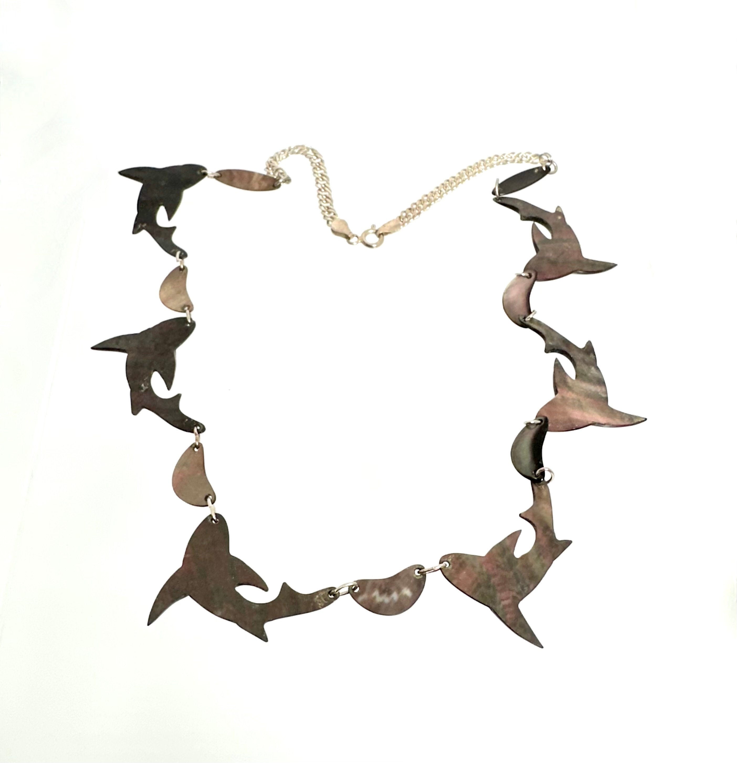 Sterling Silver Shark Necklace: Mother of Pearl Marine Life Jewelry