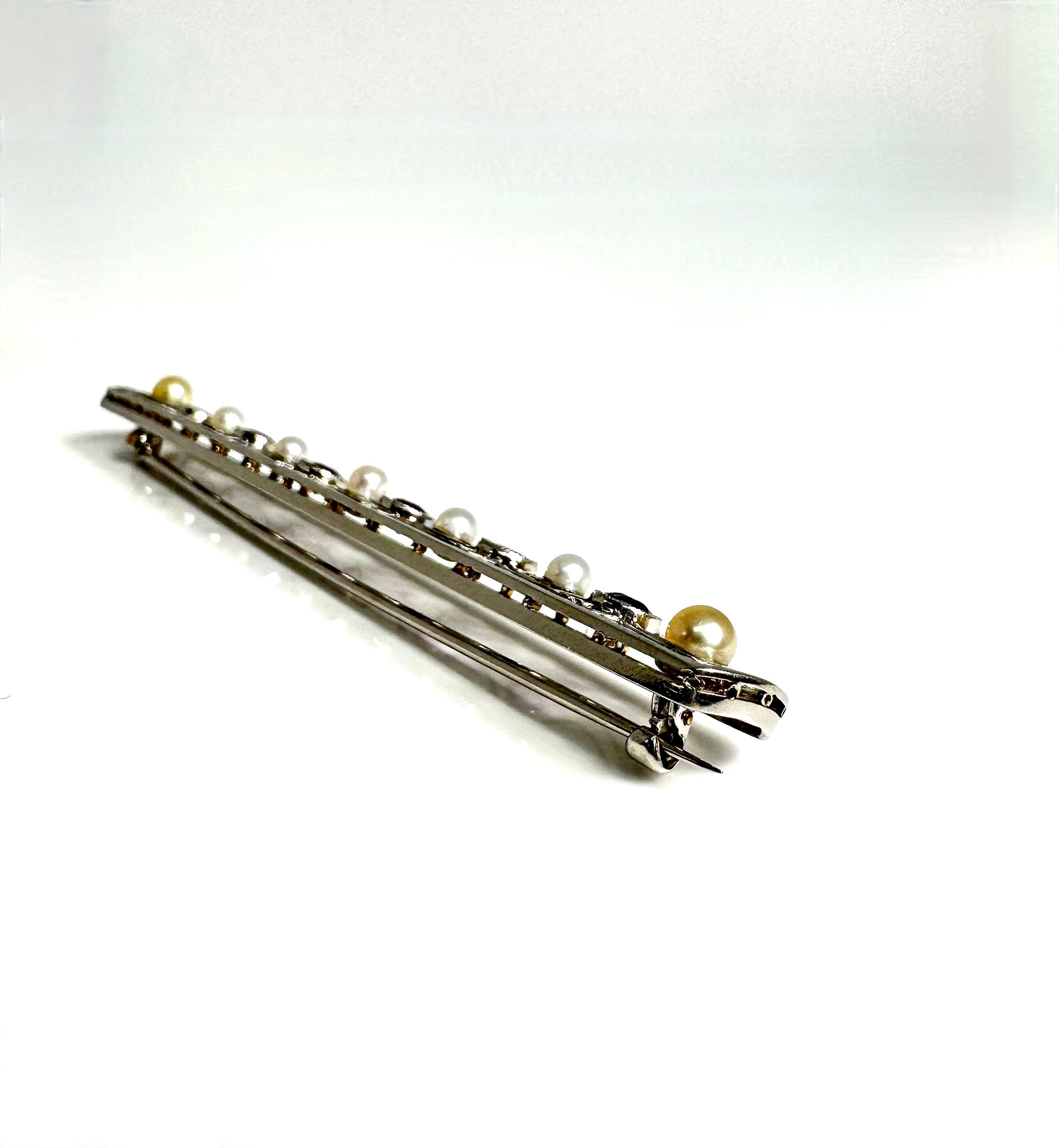 18K White Gold Bar Brooch: Amethyst & Cultured Pearl Pin