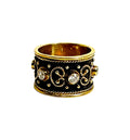 Hand Crafted Oxidized Sterling Silver Ring with Gold Plated Accents and Cubic Zirconia