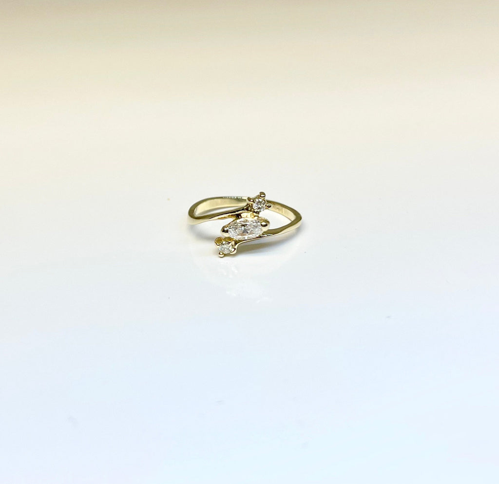 Vintage 14k Yellow Gold Marquise Diamond Bypass Engagement Ring