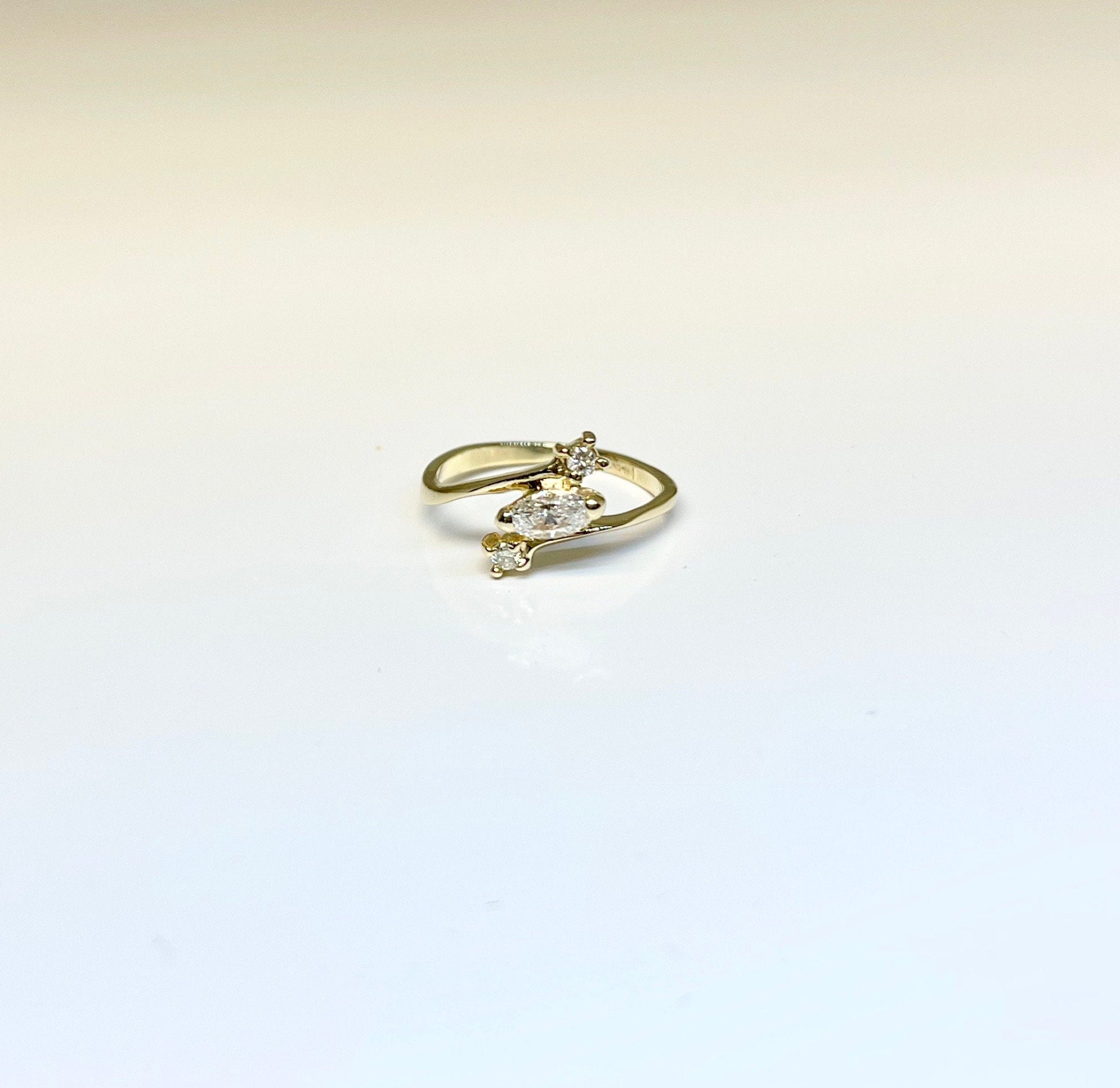 Vintage 14k Yellow Gold Marquise Diamond Bypass Engagement Ring