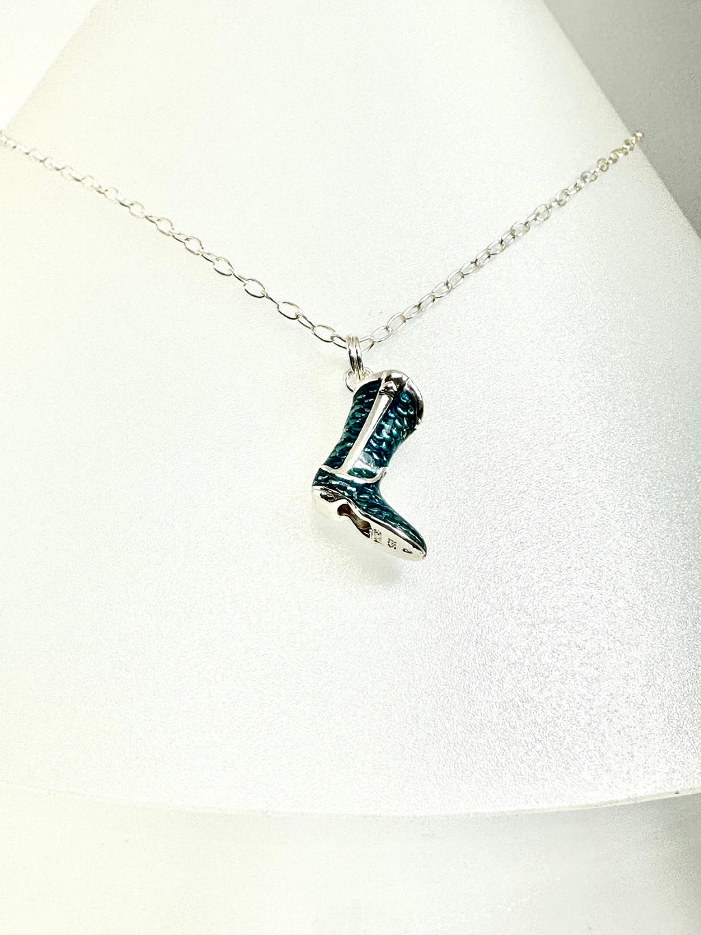 Enamel Cowboy Boot Necklace: Sterling Silver Western Pendant