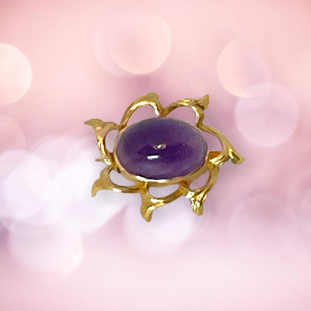 Antique 14K Gold Amethyst Pin: February Birthstone Brooch