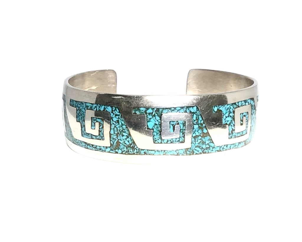 Authentic Native American Silver Chip Turquoise Cuff Bracelet - Statement Piece for Boho Fashion