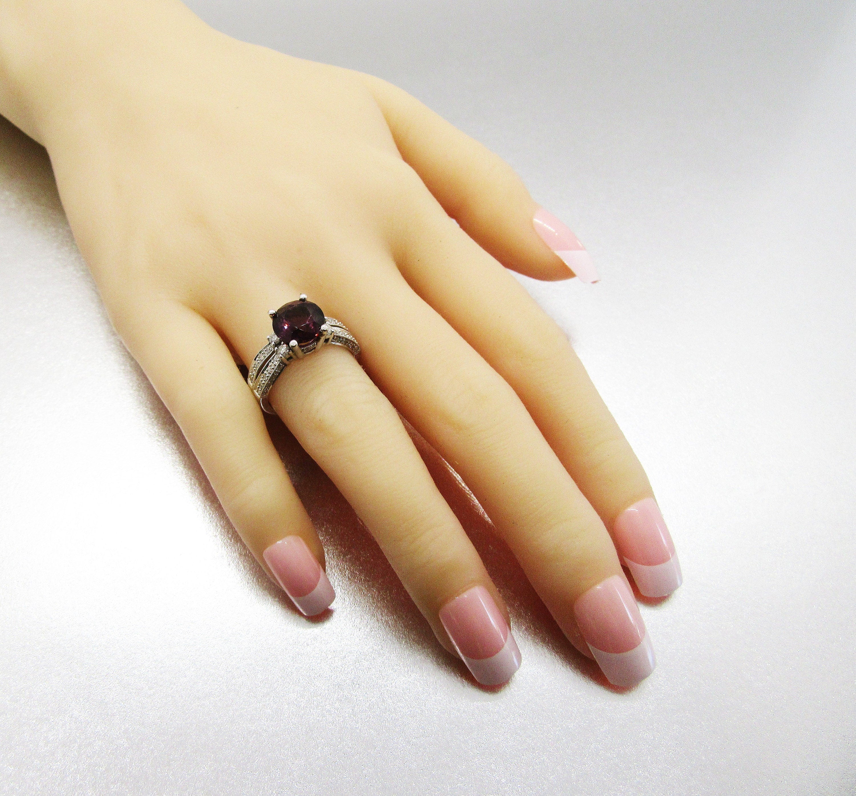 Vintage 14K White Gold Pink Tourmaline and Diamond Ring