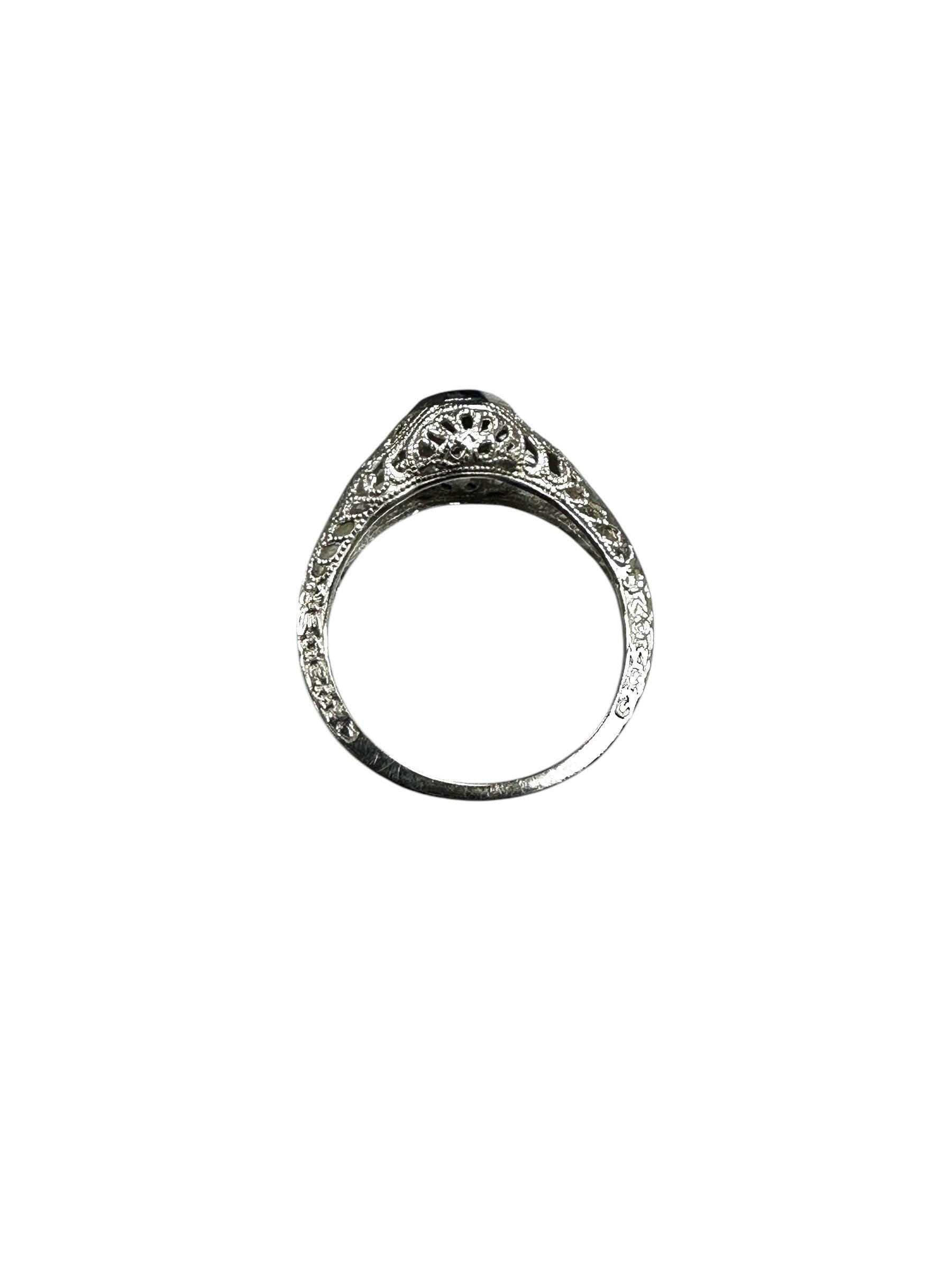 Edwardian Filigree Diamond Ring in 14K White Gold - Elegant Vintage Style