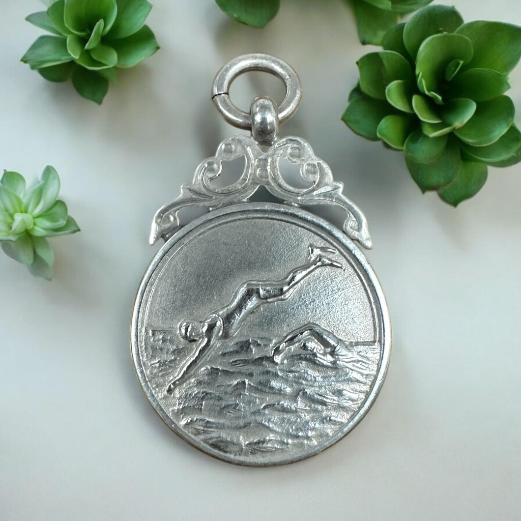 Personalized Sterling Silver Hallmarked Medal for Swim/Dive Enthusiasts