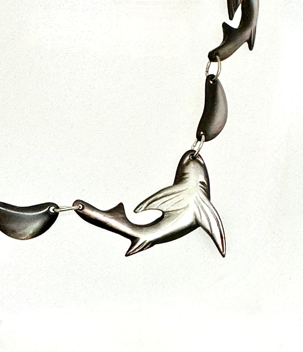 Sterling Silver Shark Necklace: Mother of Pearl Marine Life Jewelry