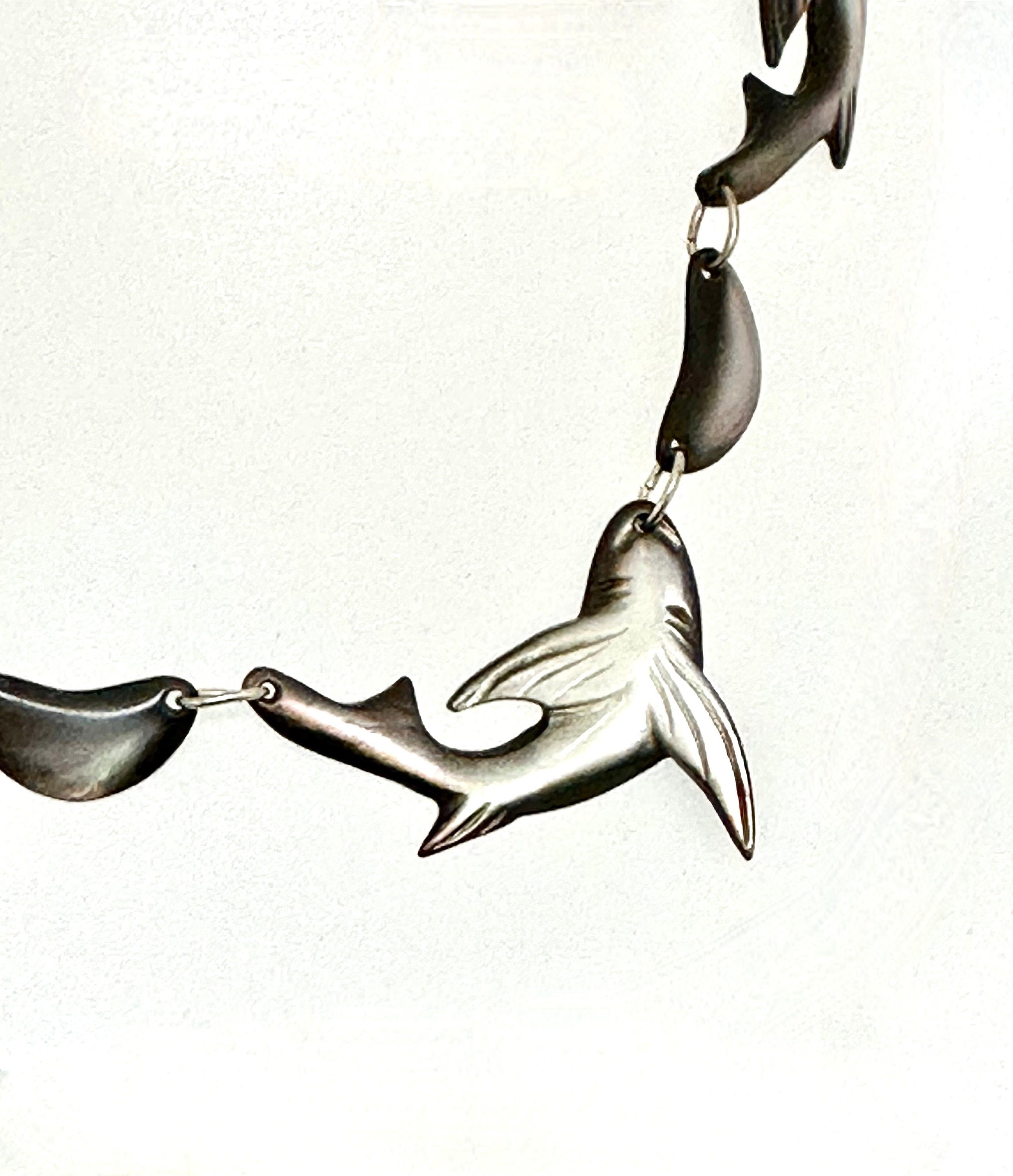 Sterling Silver Shark Necklace: Mother of Pearl Marine Life Jewelry