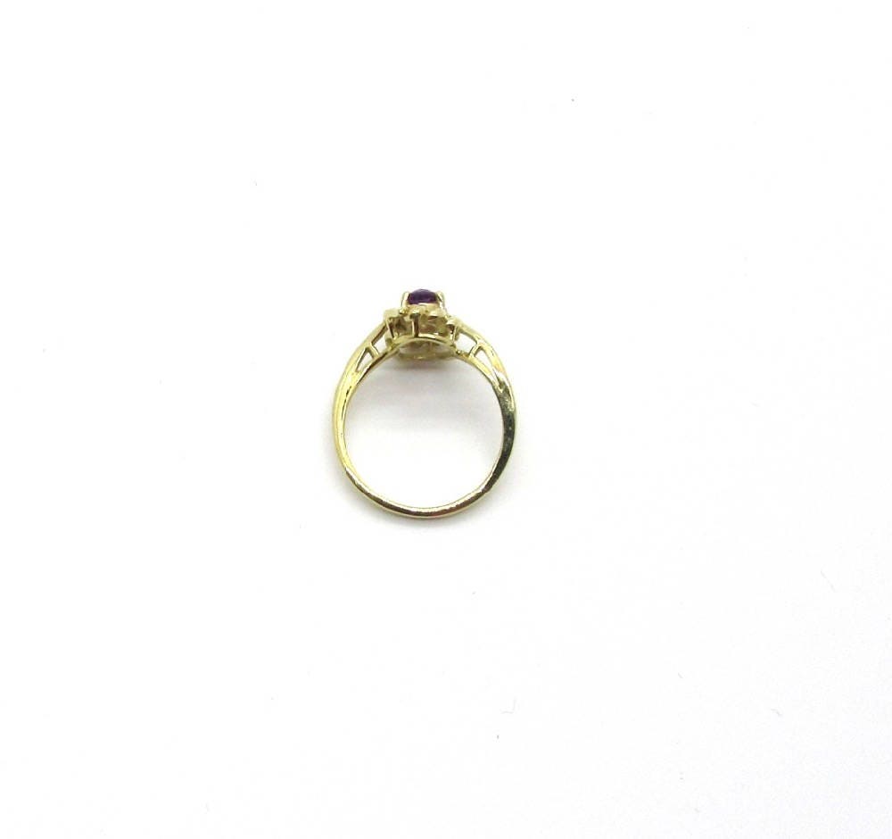 Vintage 14k Yellow Gold Amethyst Ring - Free Form Design